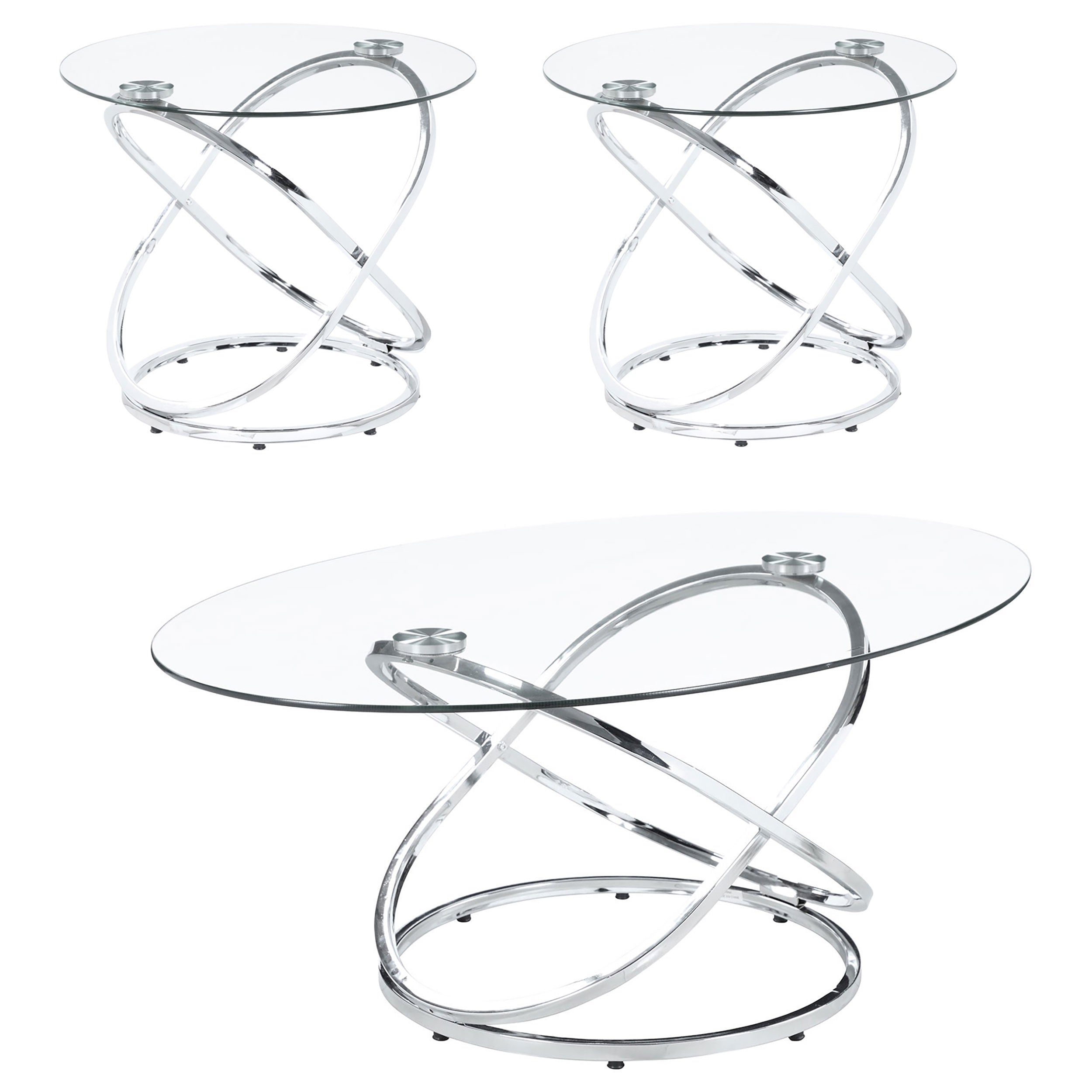 Warren Oval Glass Top Coffee Table Set Chrome