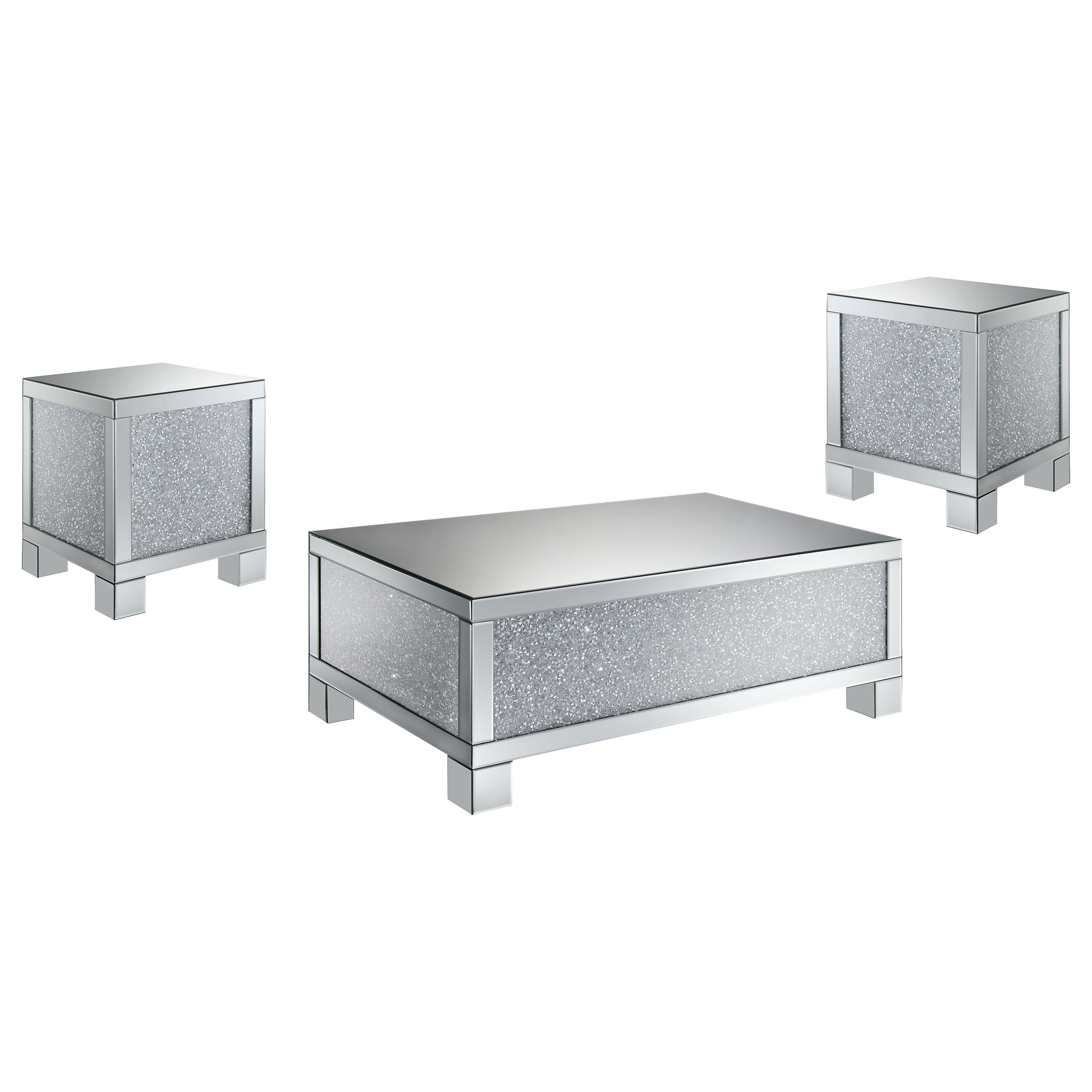 Gillian Mirrored Coffee and End Table Set Silver