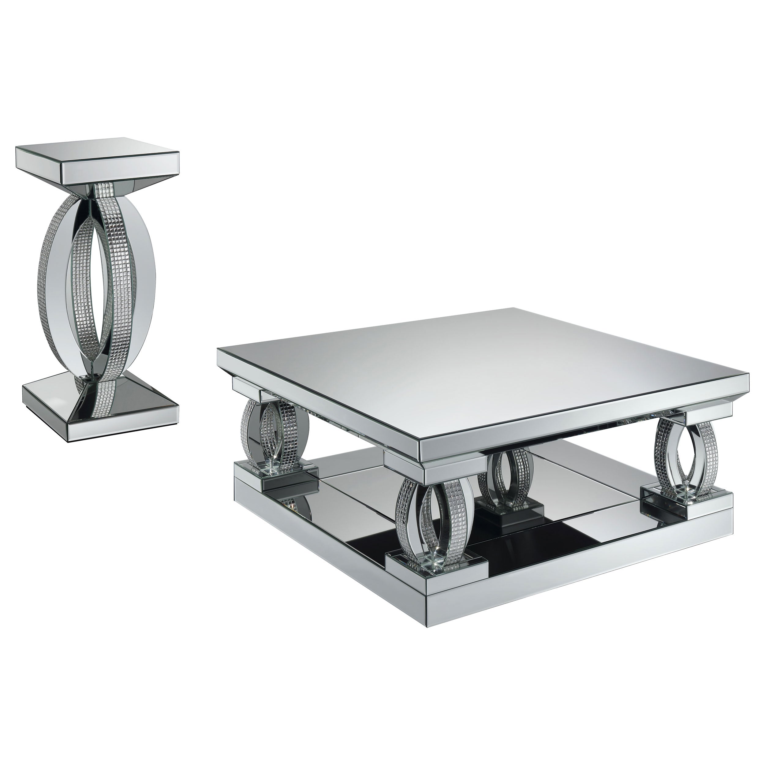 Amalia  Mirrored Coffee and End Table Set Silver