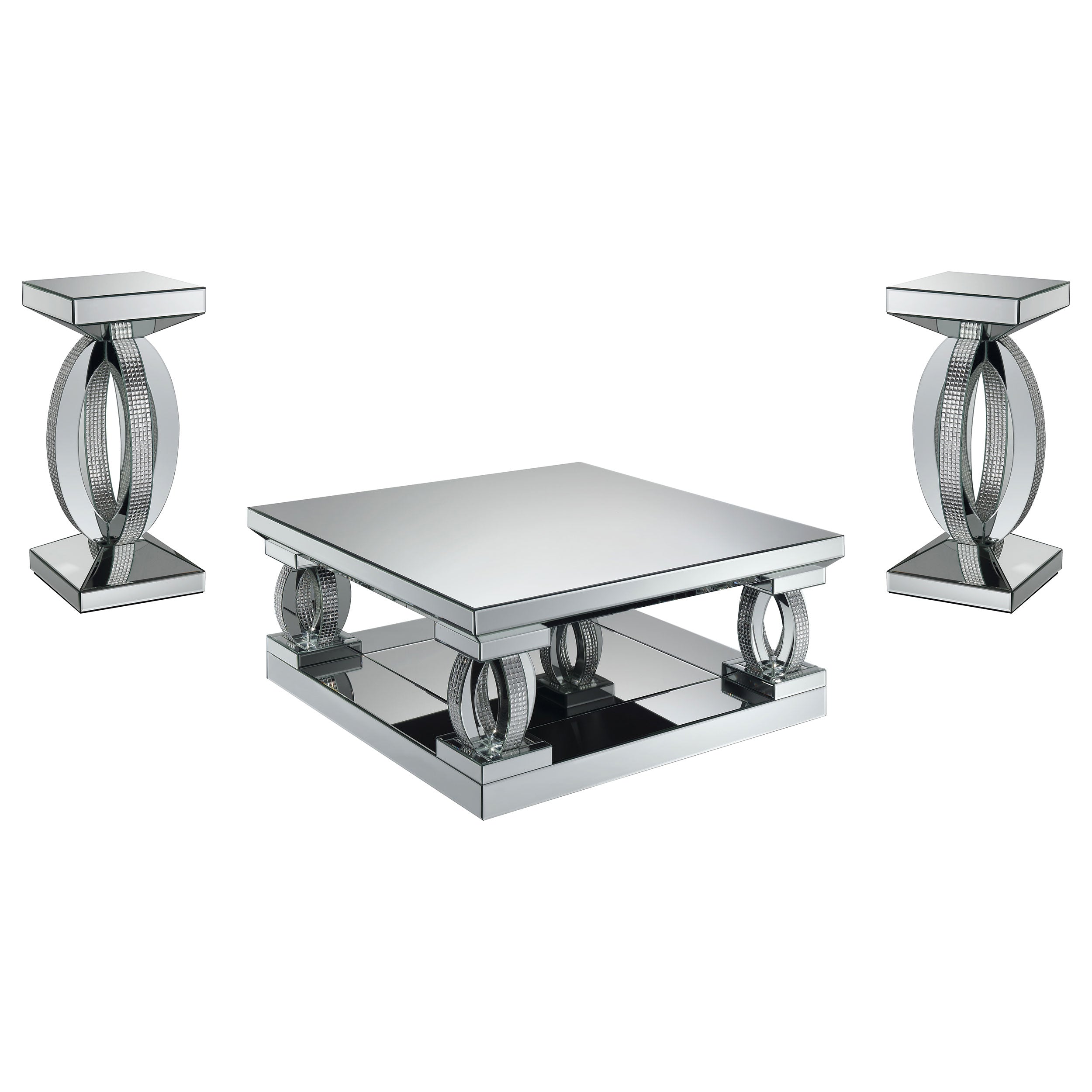 Amalia  Mirrored Coffee and End Table Set Silver