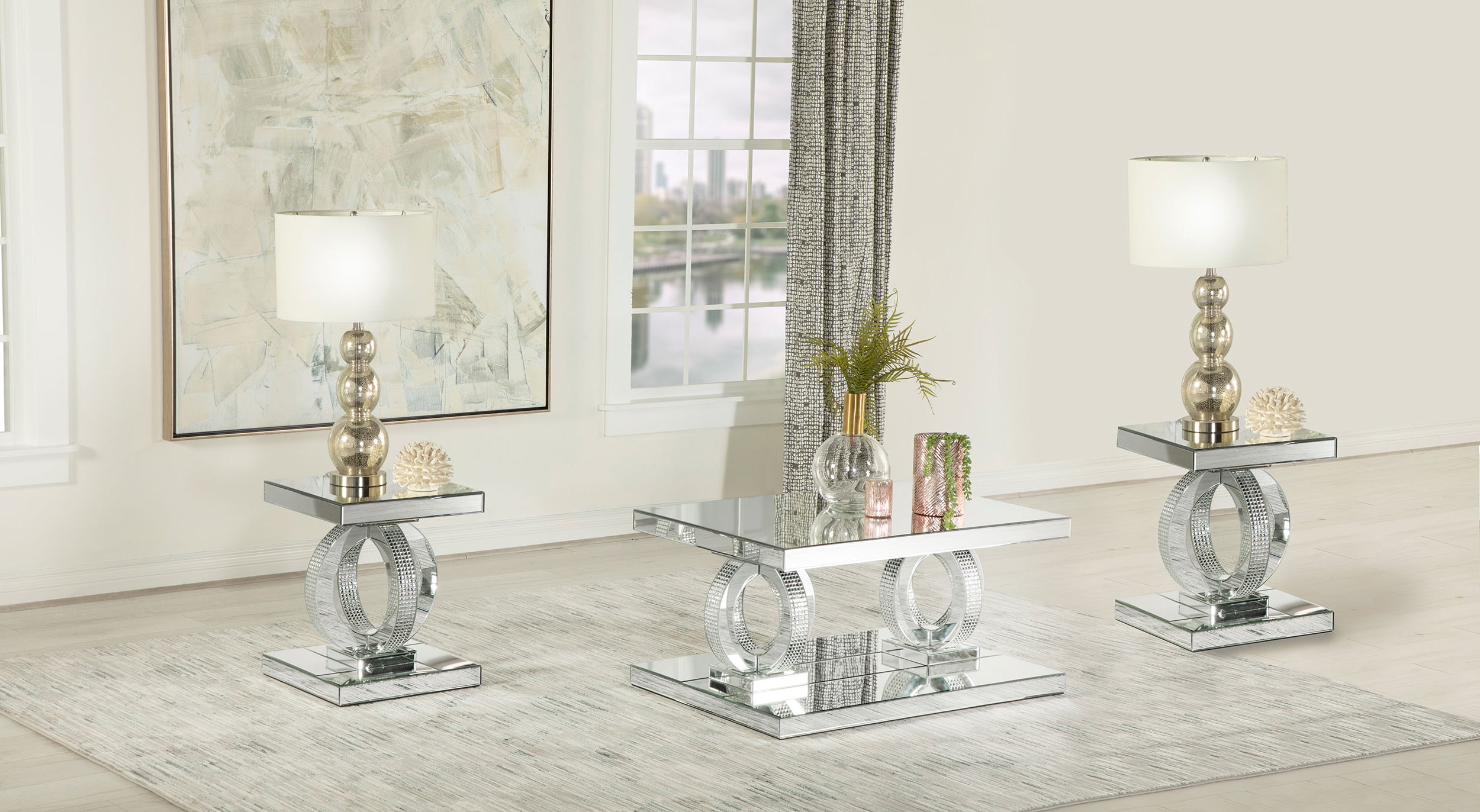 Breena Mirrored Coffee and End Table Set