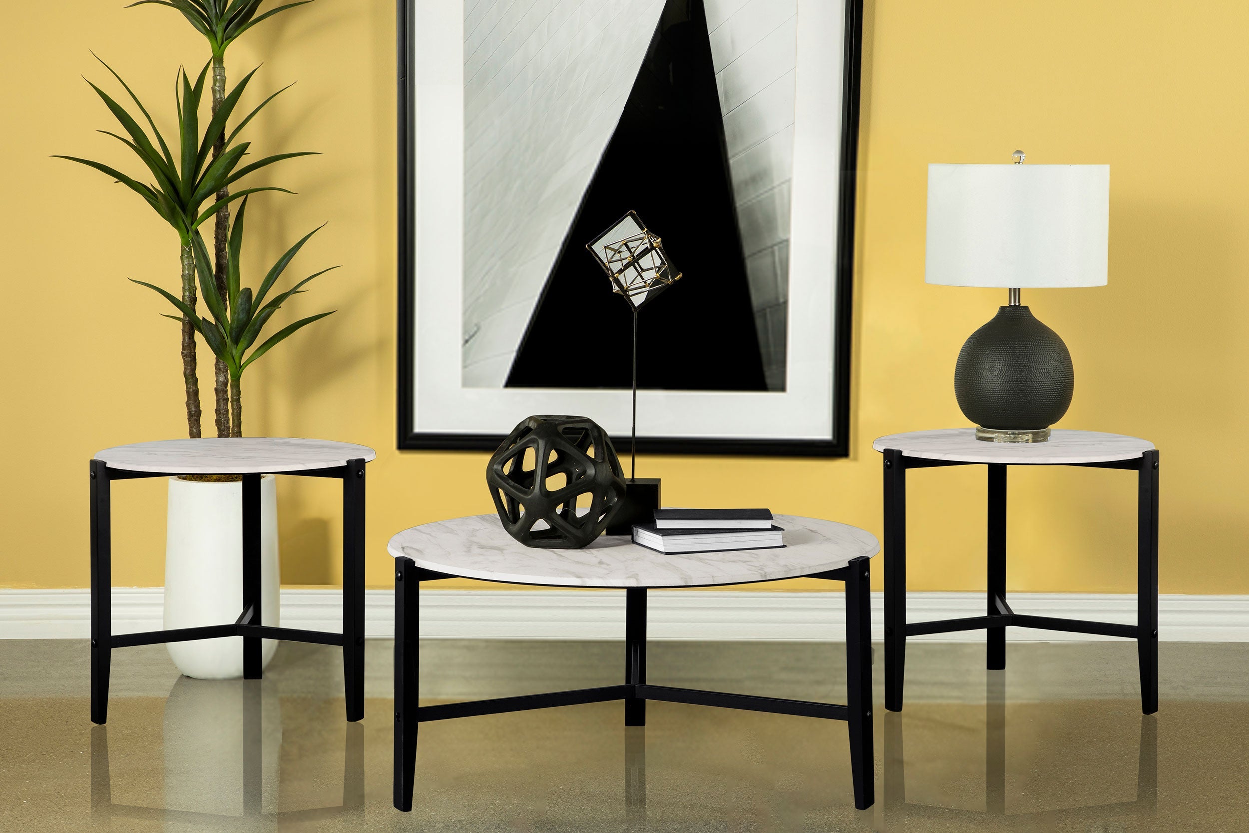 Tandi Faux Marble Coffee and End Table Set White