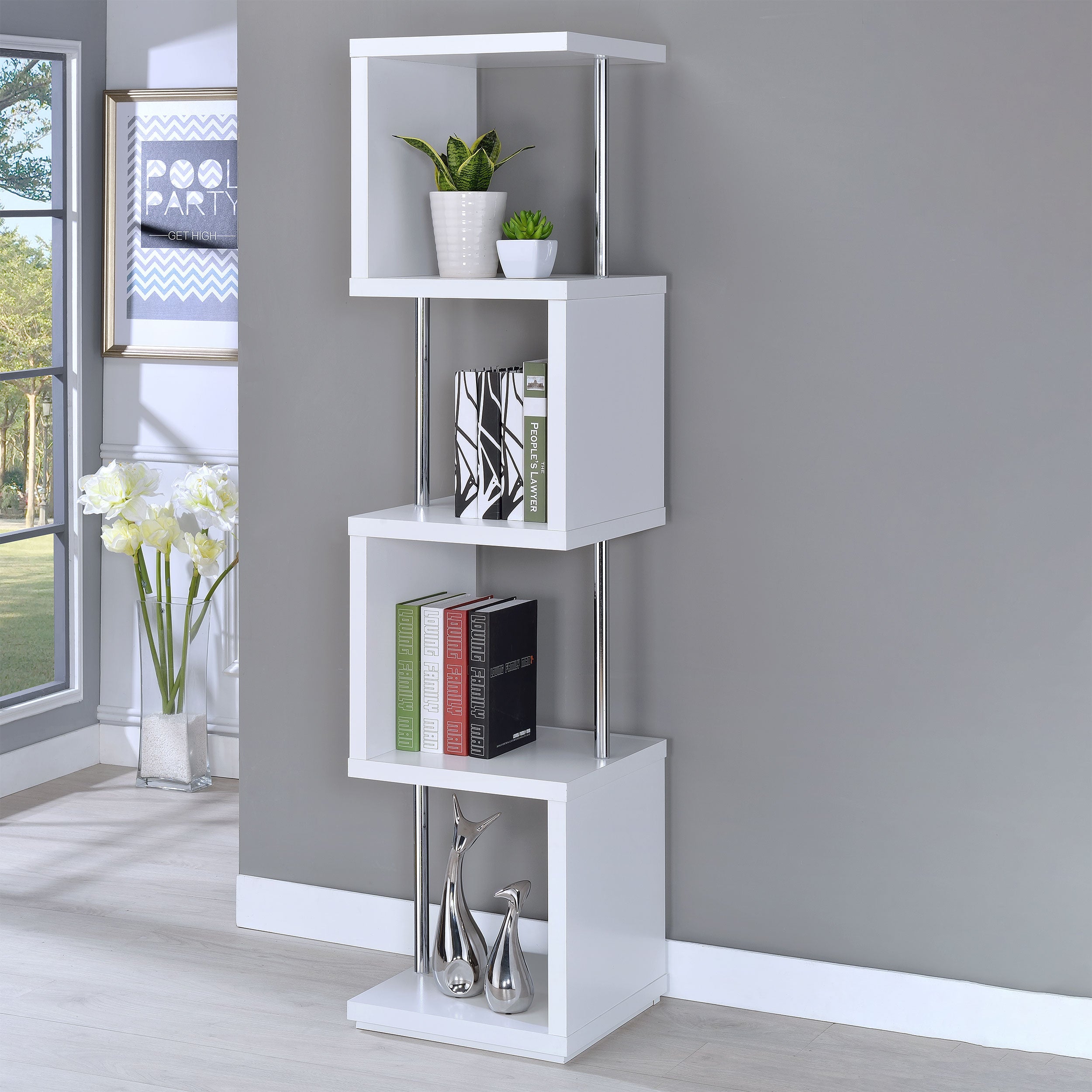 Baxter 67-inch 4-shelf Bookshelf Black and Chrome