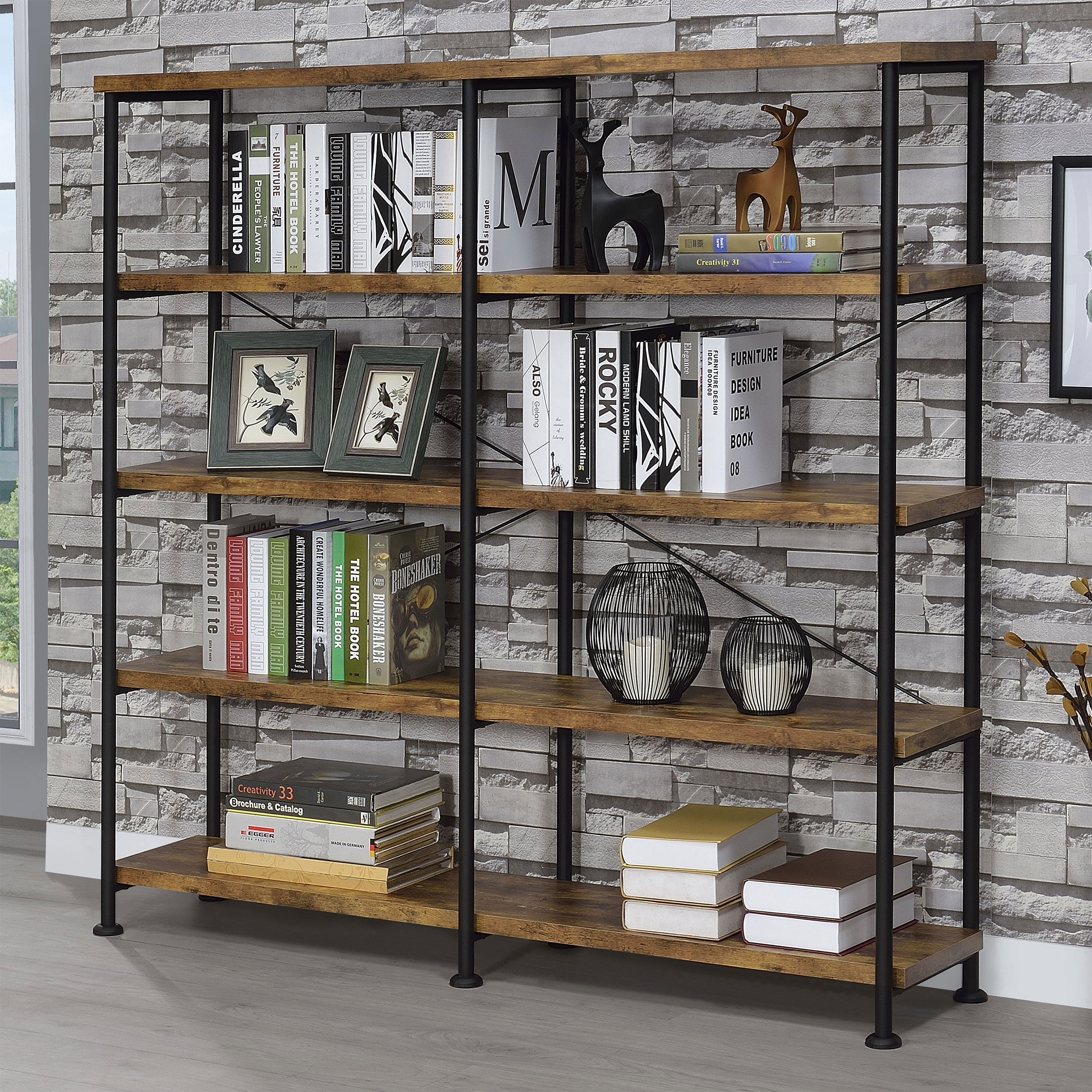 Analiese 63-inch 4-shelf Double Bookshelf Grey Driftwood