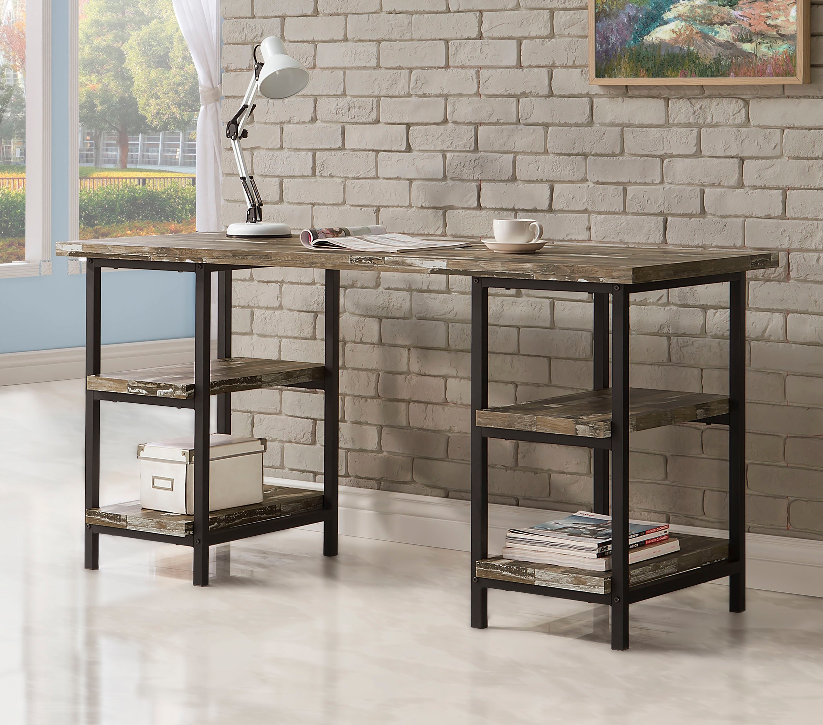 Kemper 59-inch 4-shelf Writing Desk Weathered Brown