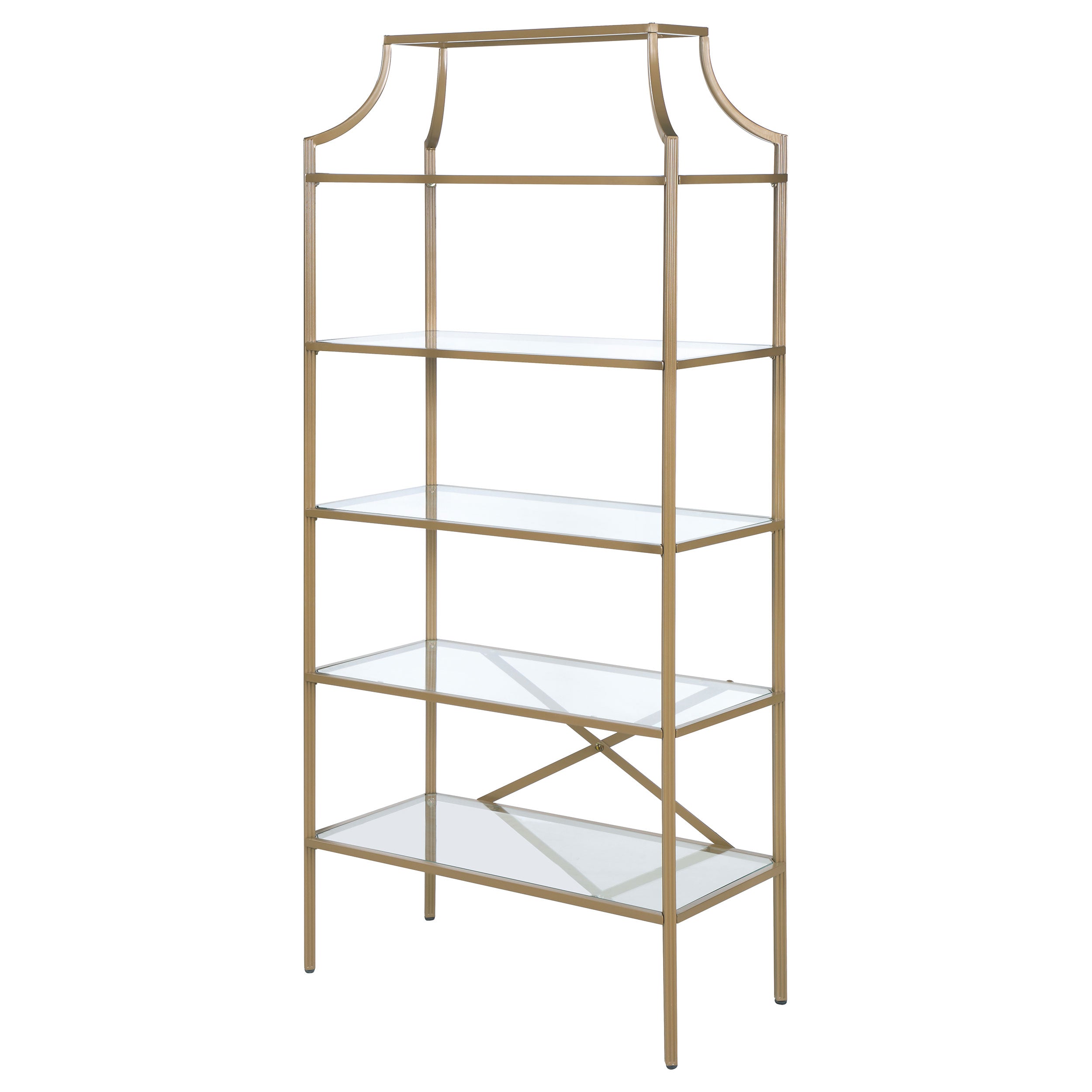 Serena 70-inch 5-shelf Glass Bookshelf Gold