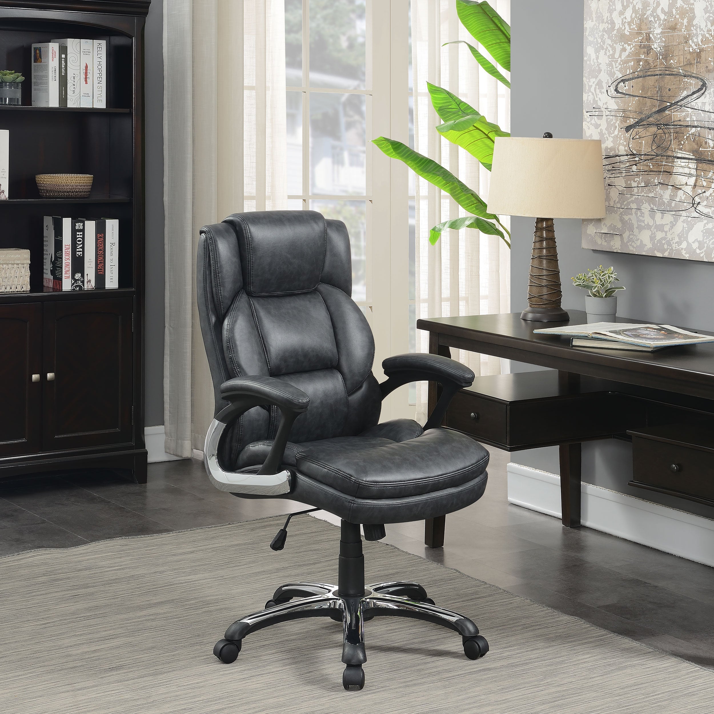 Nerris Upholstered Adjustable Home Office Desk Chair Brown