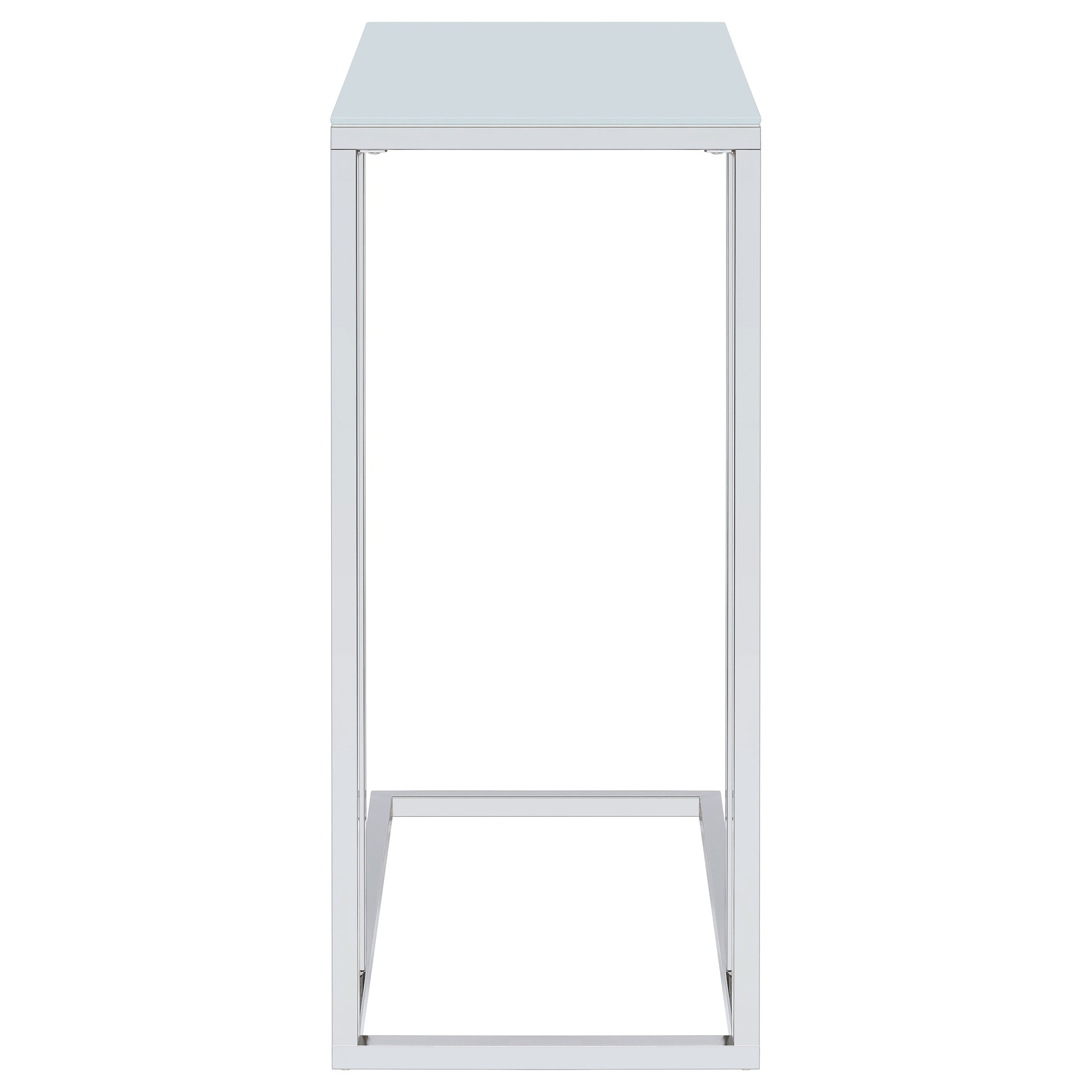 Stella White Glass Top C-Shaped Sofa Side Table Chrome