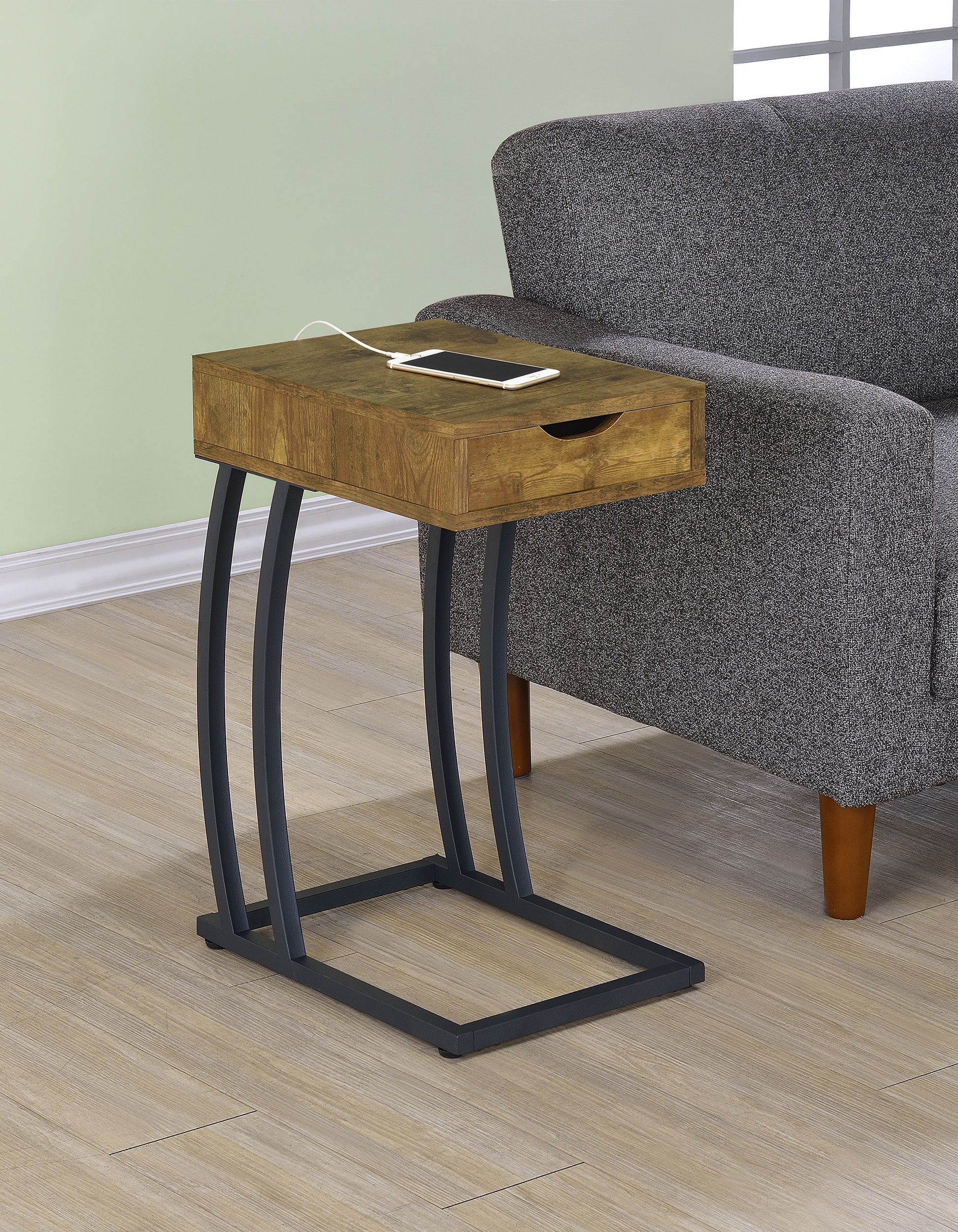 Troy 1-drawer C-Shaped Side Table Power Outlet Cappuccino