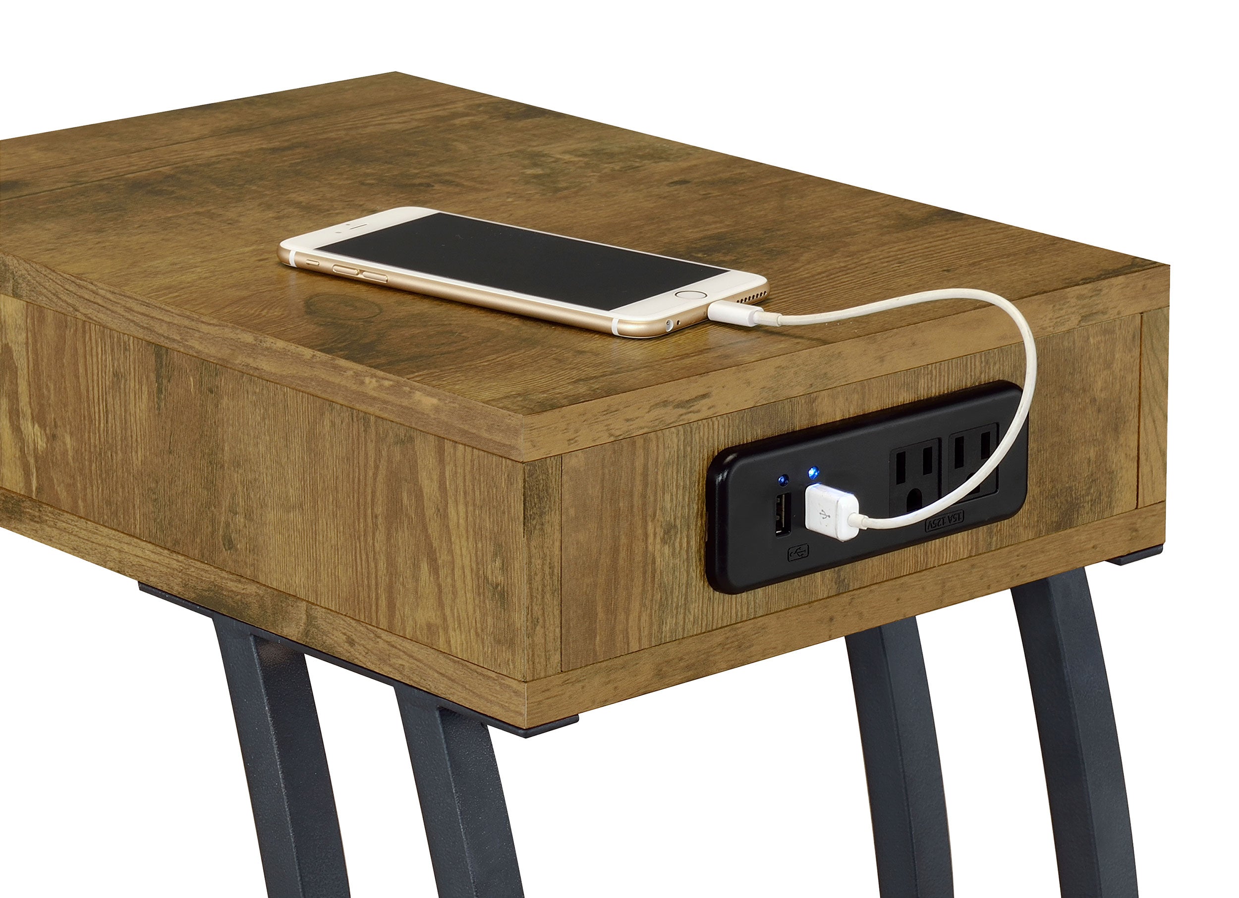 Troy 1-drawer C-Shaped Side Table Power Outlet Cappuccino