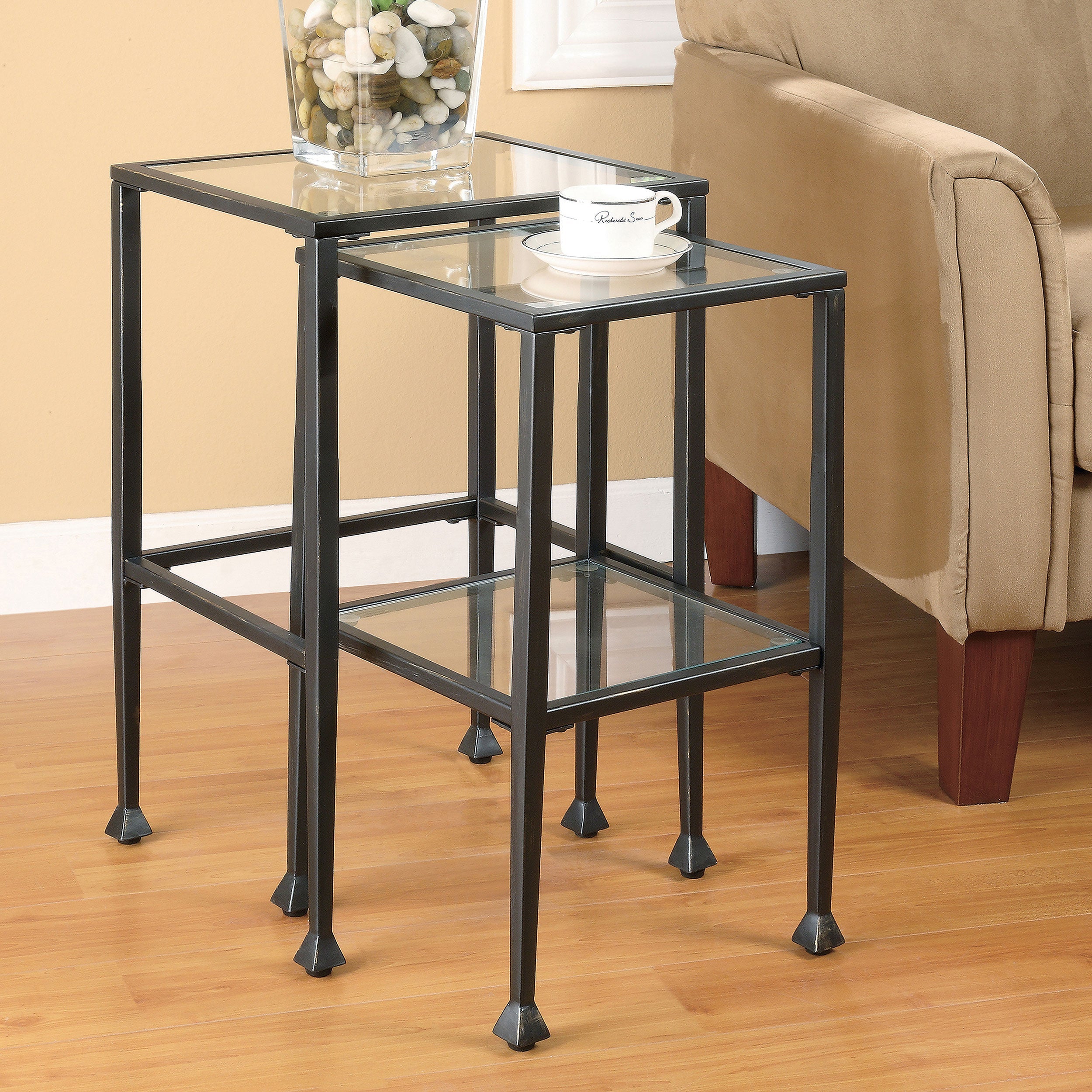 Leilani  Glass Top Nesting Table Set Black