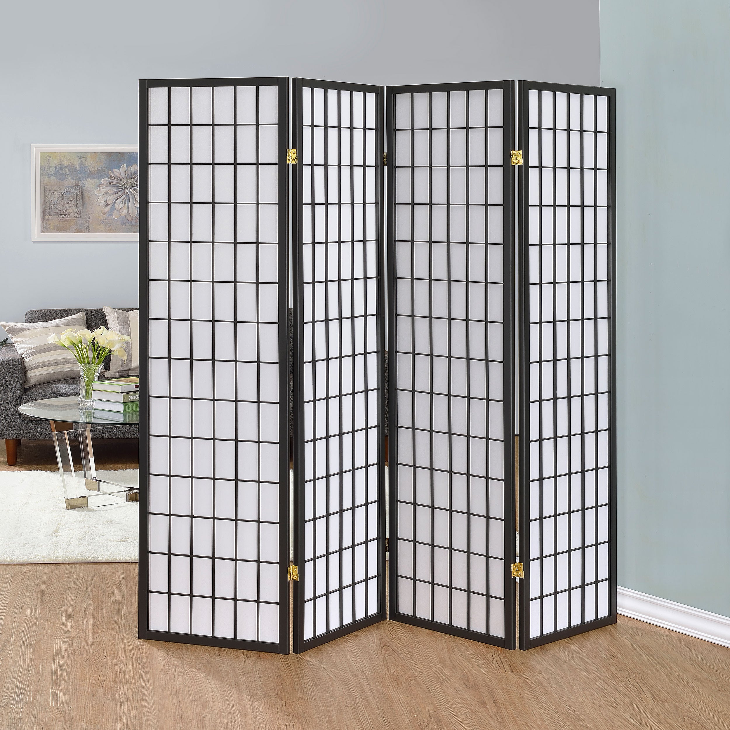 Roberto 4-Panel Room Divider Folding Shoji Screen Black
