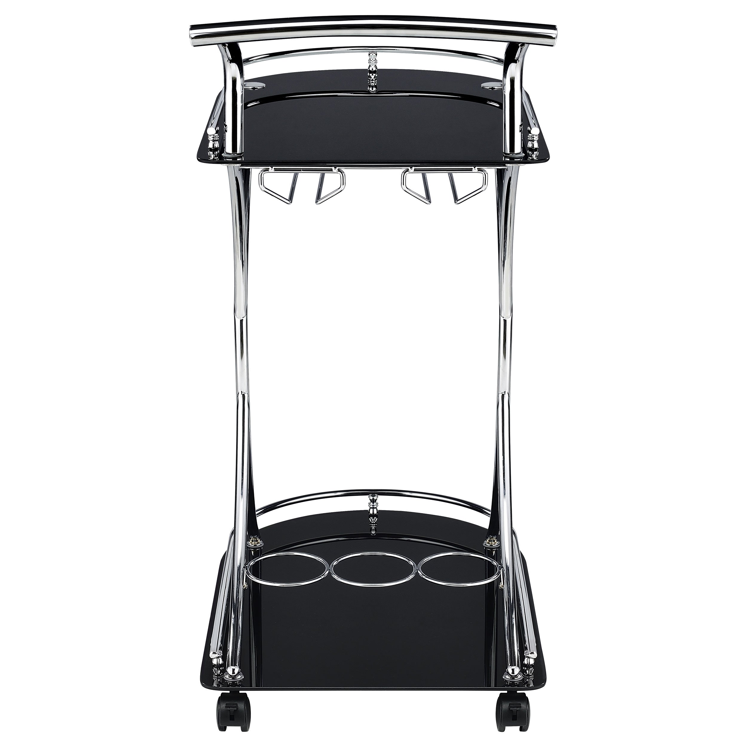 Elfman 2-tier Glass Shelf Metal Bar Cart Black and Chrome