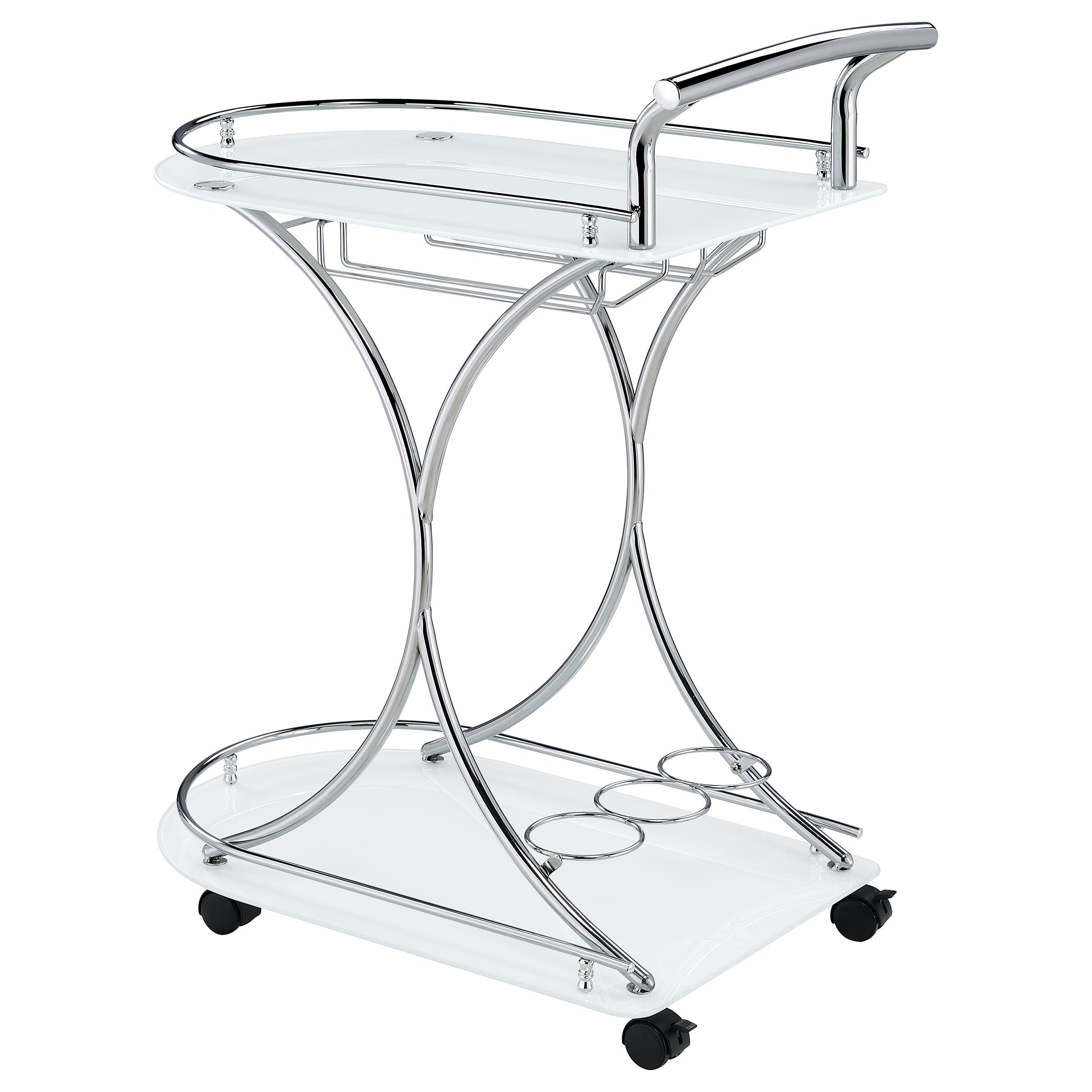 Elfman 2-tier Glass Shelf Metal Bar Cart Black and Chrome