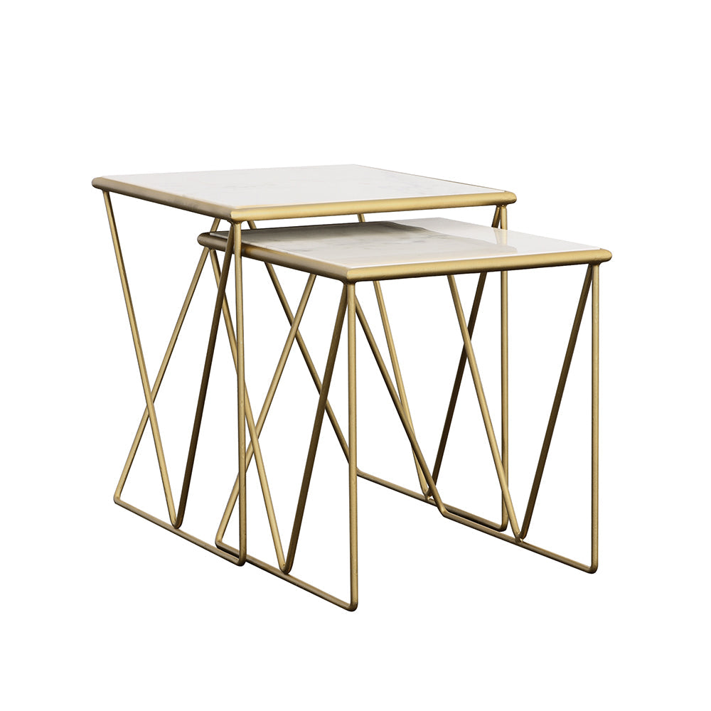 Bette  Marble Top Nesting Table Set White and Gold