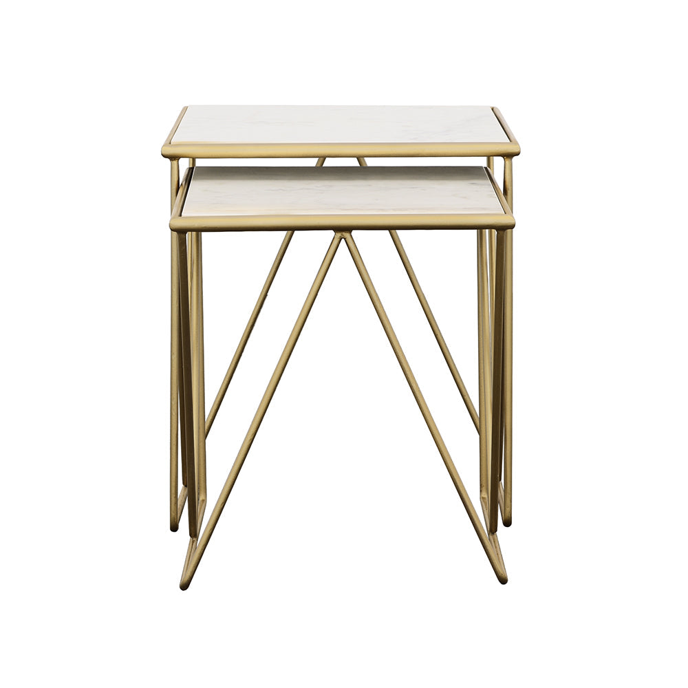Bette  Marble Top Nesting Table Set White and Gold