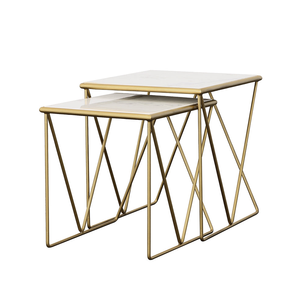 Bette  Marble Top Nesting Table Set White and Gold