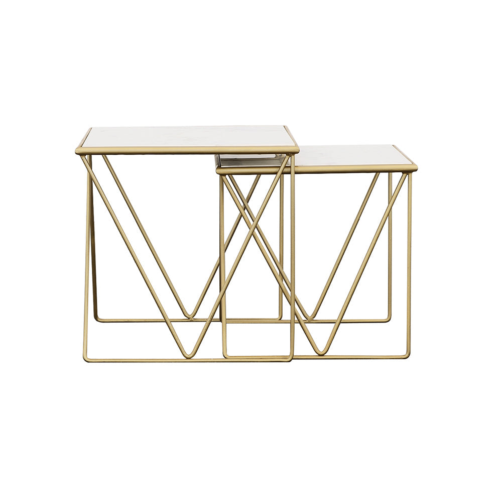 Bette  Marble Top Nesting Table Set White and Gold