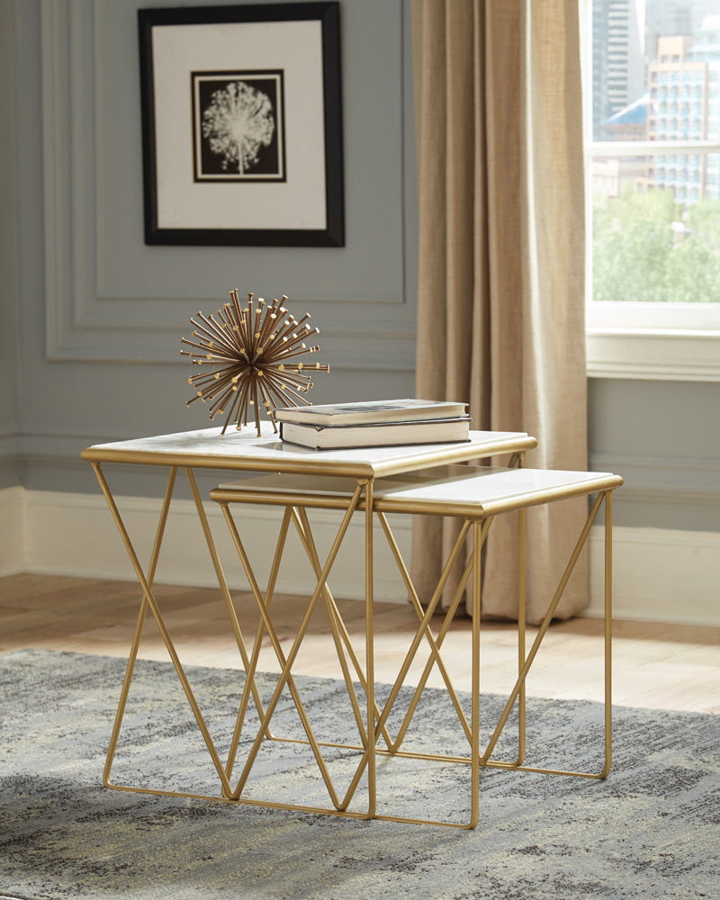 Bette  Marble Top Nesting Table Set White and Gold