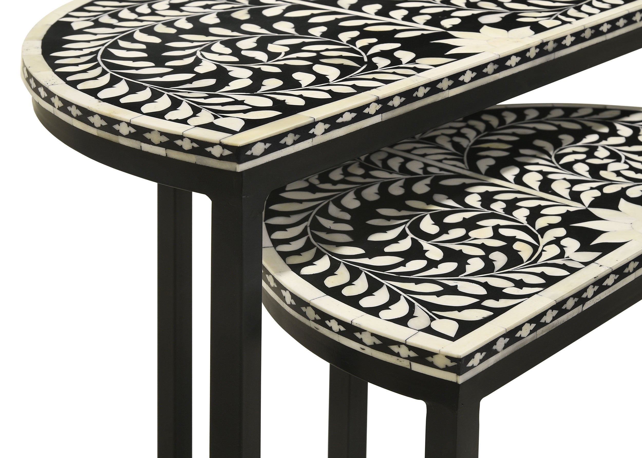 Zakiya  Demilune Nesting Table Set Black and White