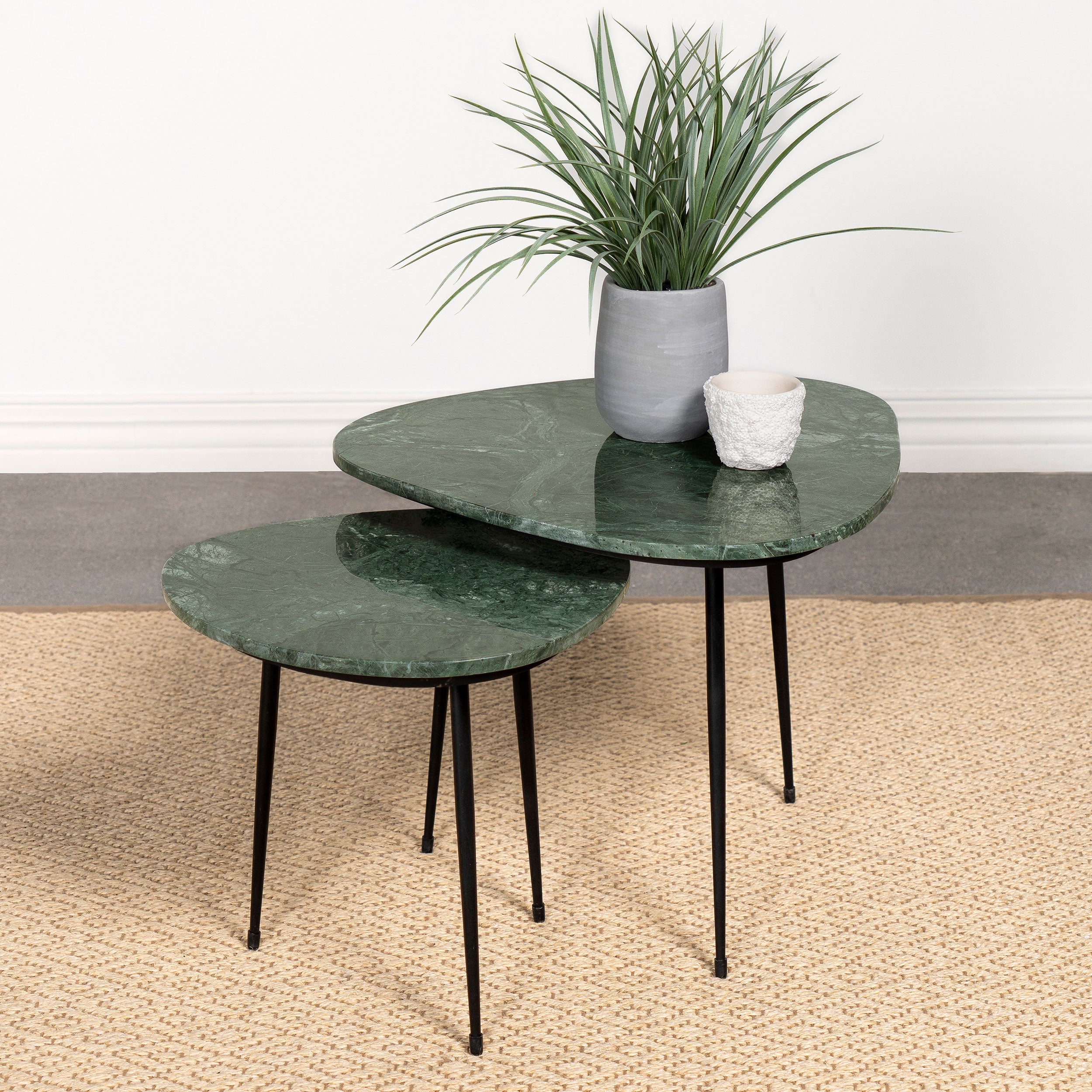 Tobias  Triangular Marble Top Nesting Table Green