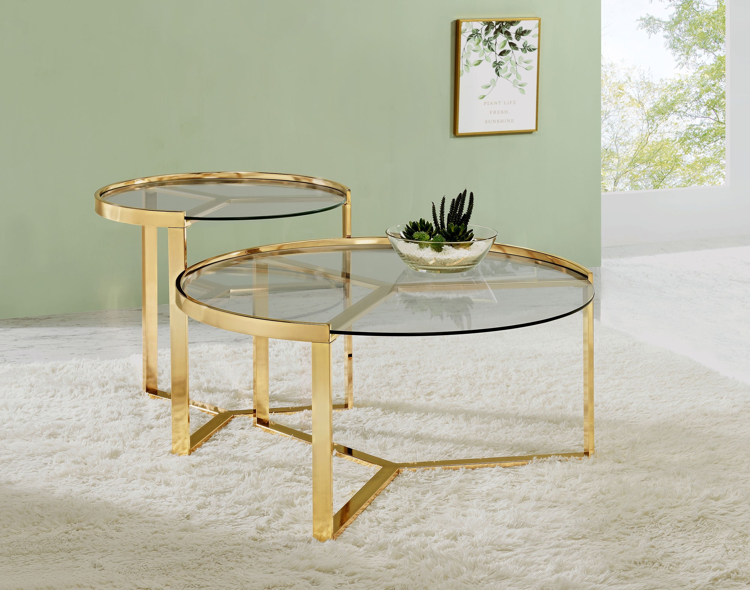 Delia  Round Glass Top Nesting Coffee Table Chrome