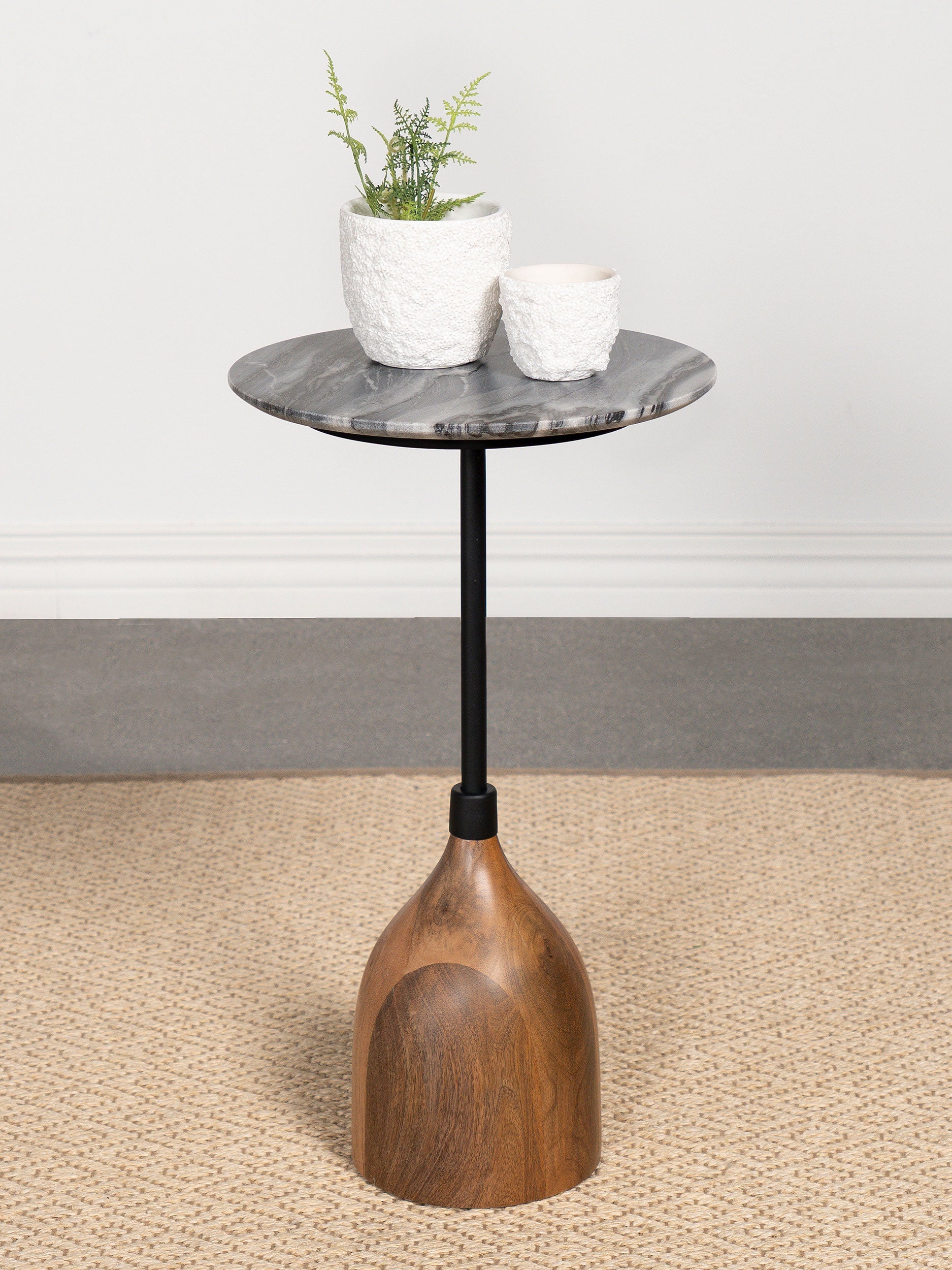 Ophelia Round Marble Top Accent Side Table Black