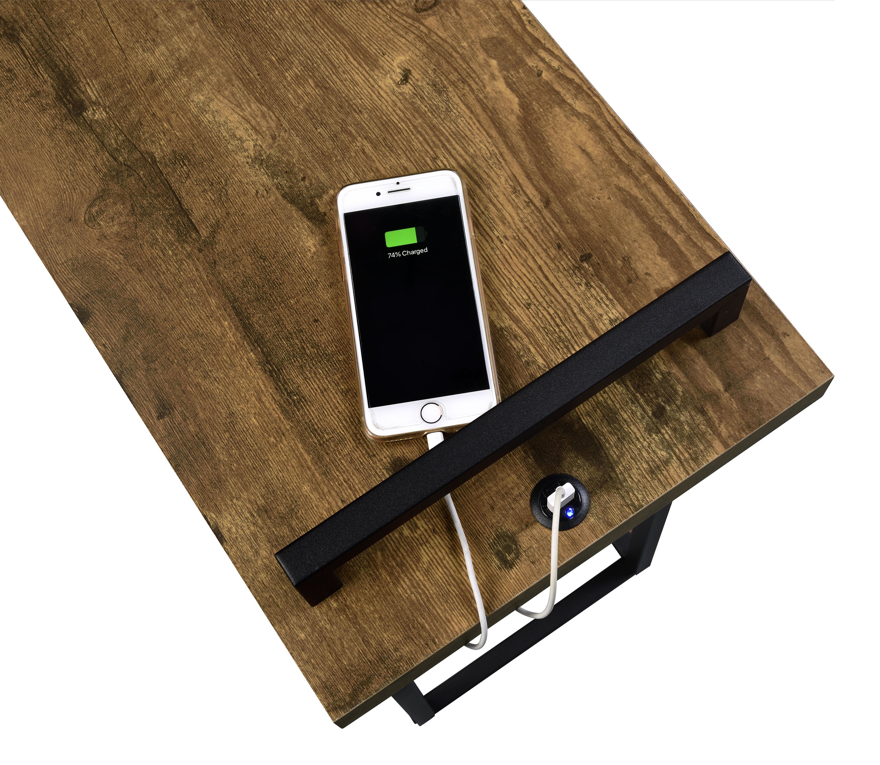 Maxwell C-shaped Side Table USB Charging Grey Faux Marble