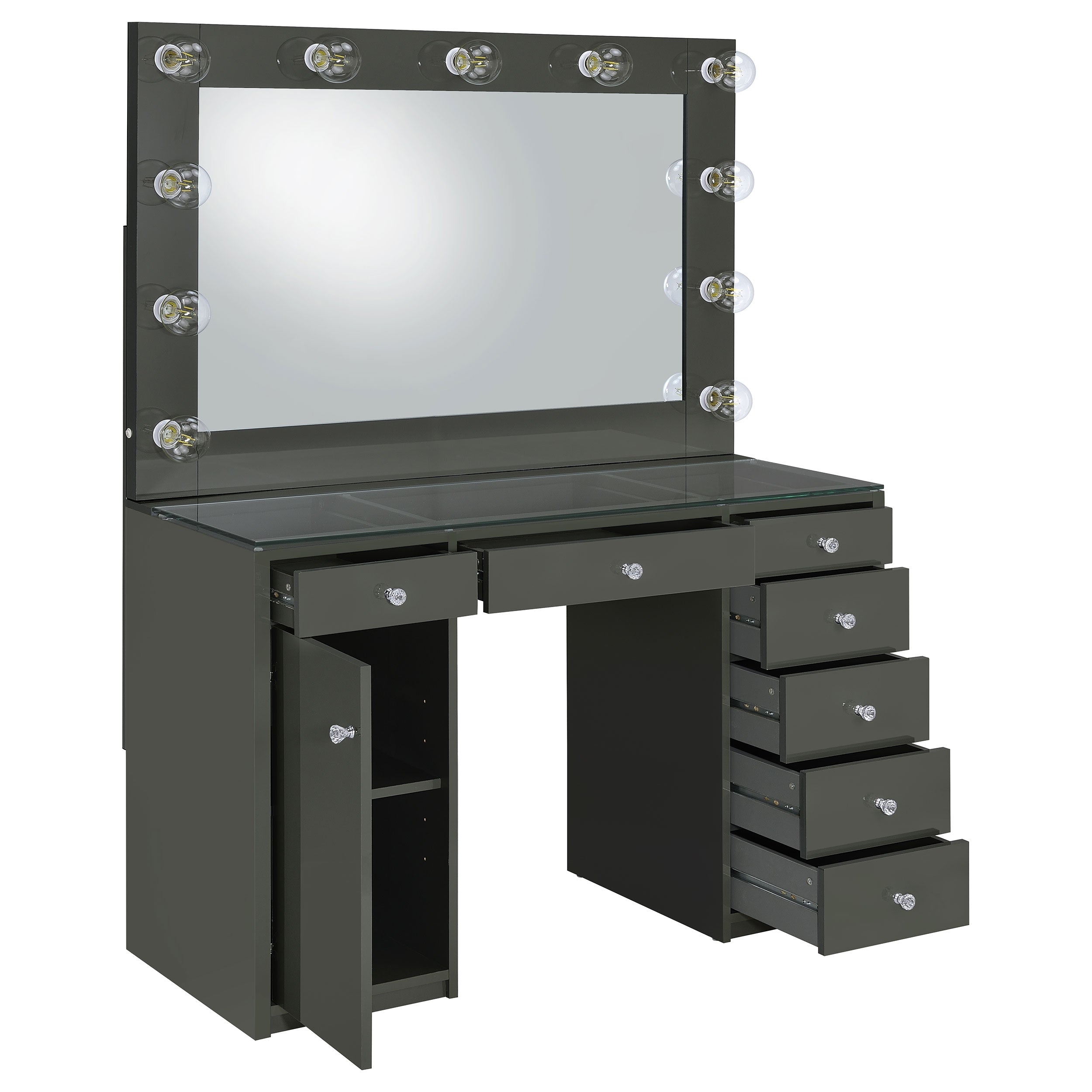 Acena 7-drawer Vanity Set with Lighting Black High Gloss