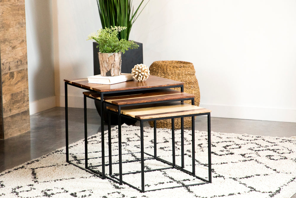 Belcourt  Square Nesting Tables Natural and Black