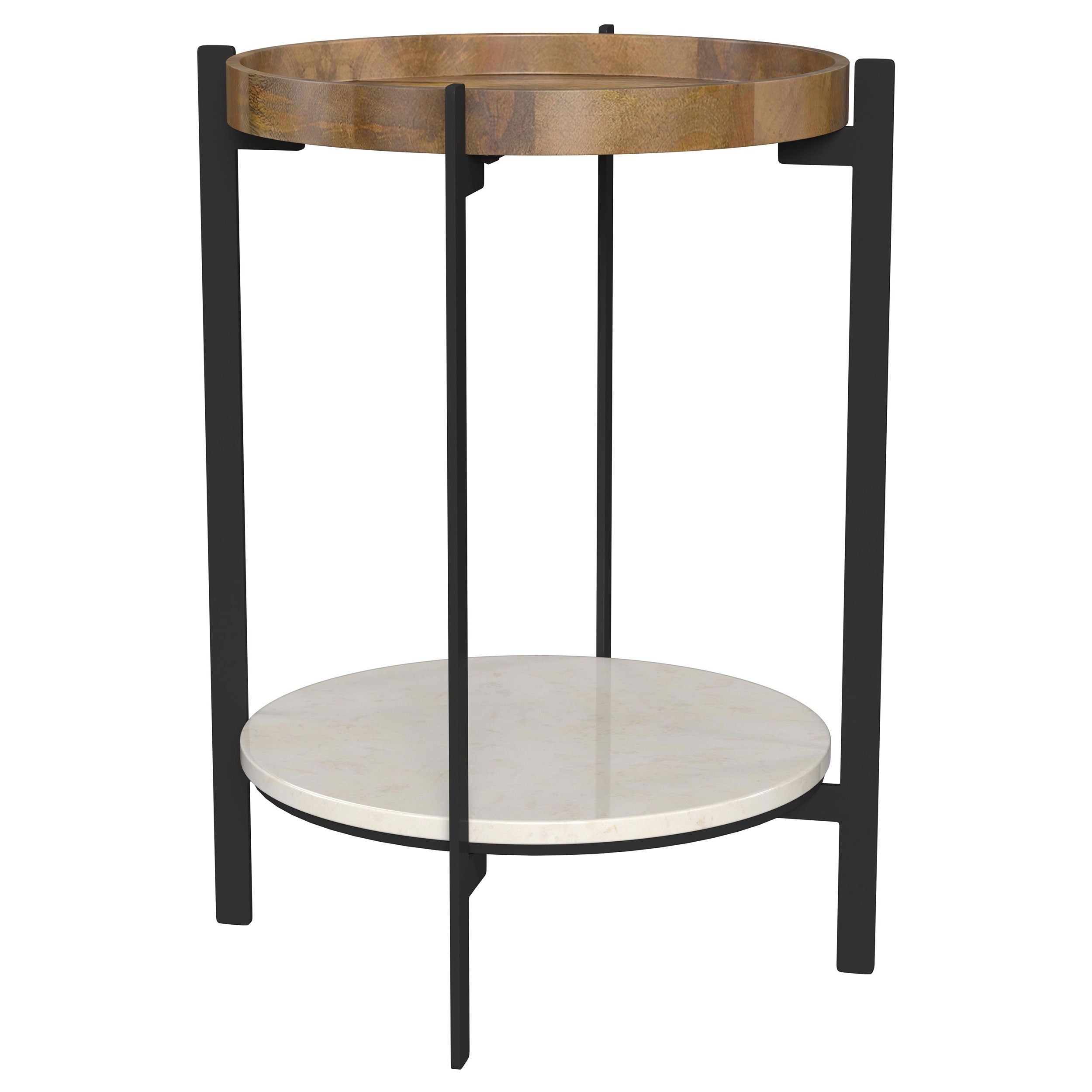 Adhvik Round End Side Table Marble Shelf Natural and Black
