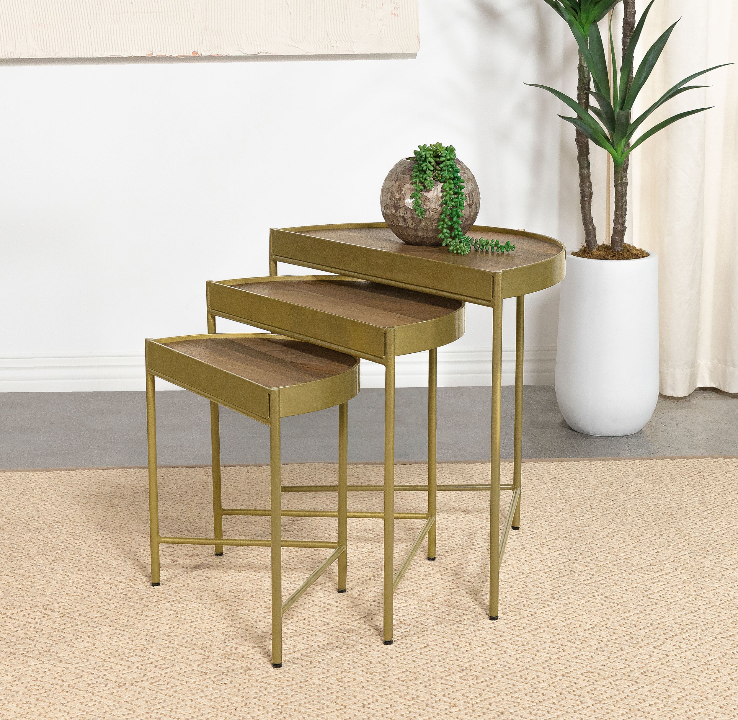 Tristen  Demilune Nesting Table Brown and Gold
