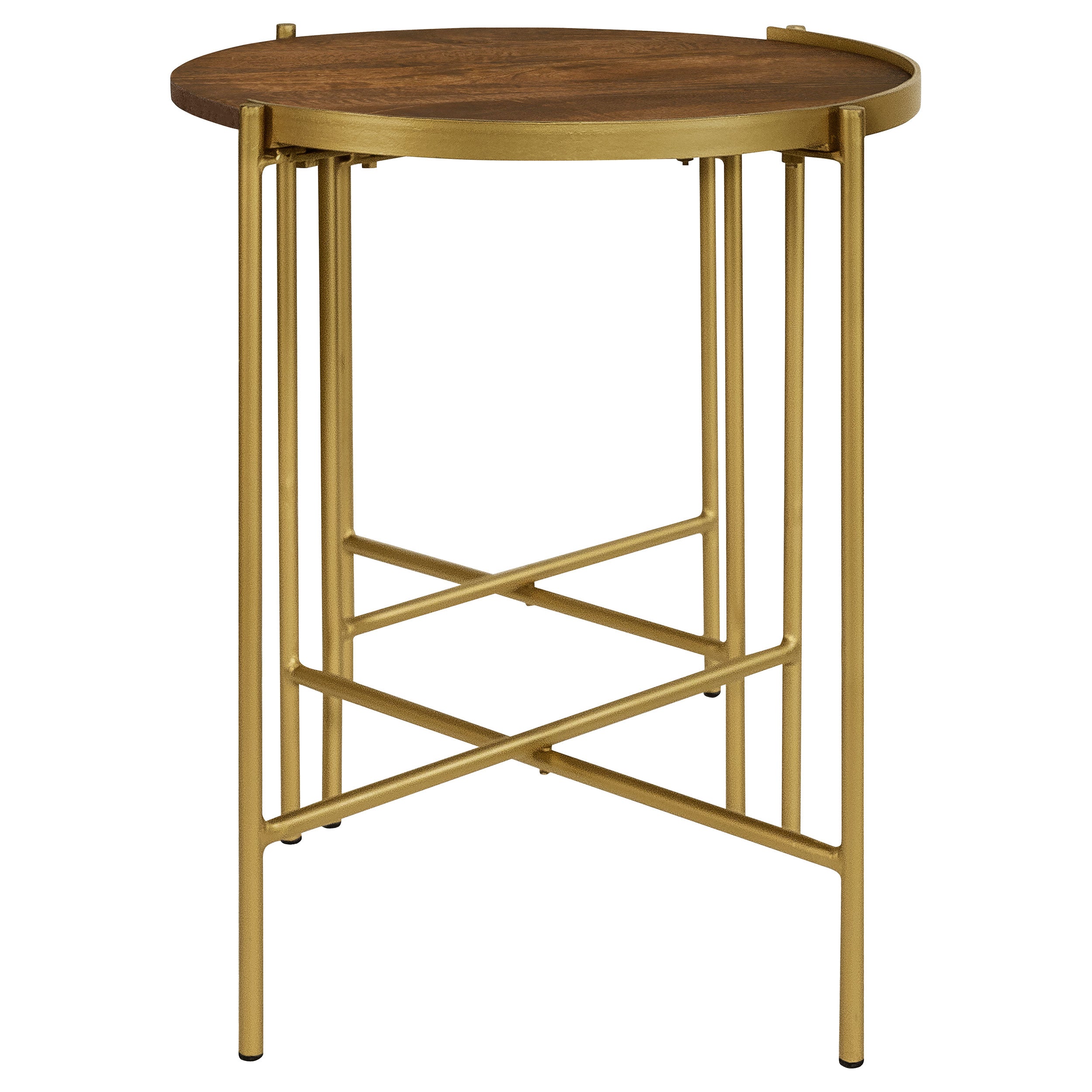 Malka  Round Wood Nesting Table Dark Brown and Gold