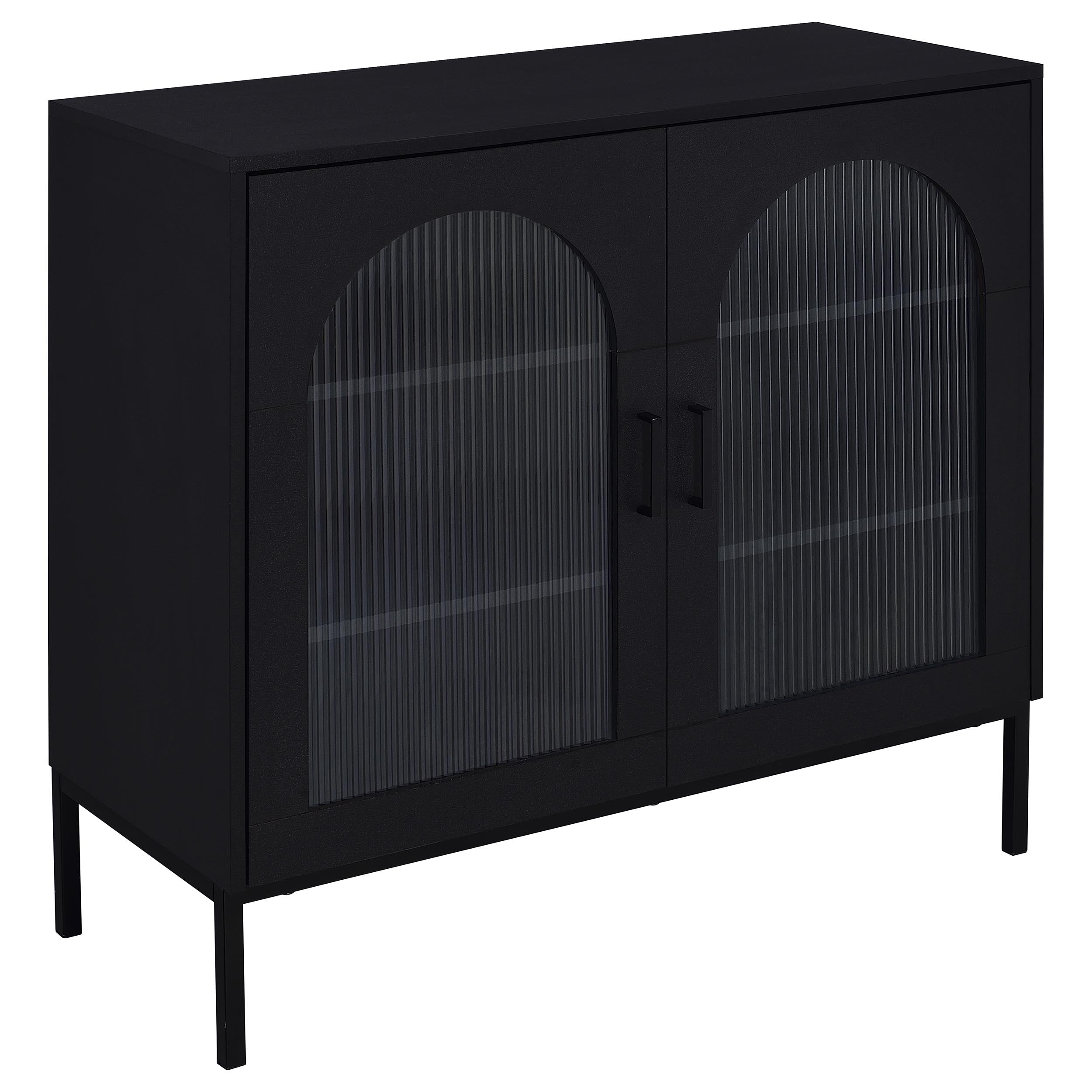 Jess 2-door Arched Fluted Glass Accent Cabinet Black