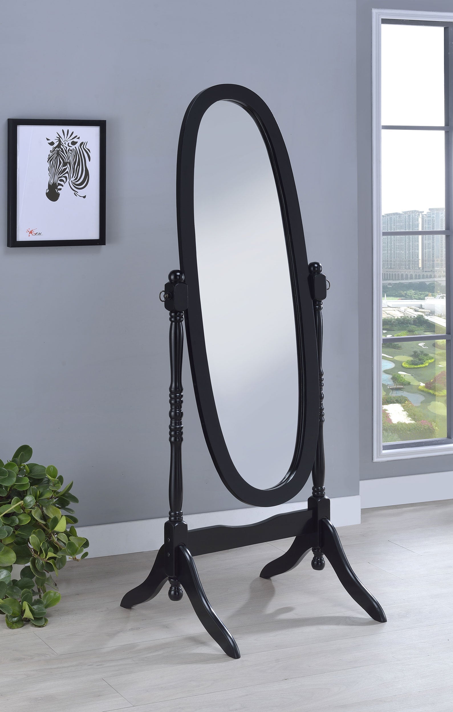 Foyet Wood Adjustable  Length Cheval Mirror Black
