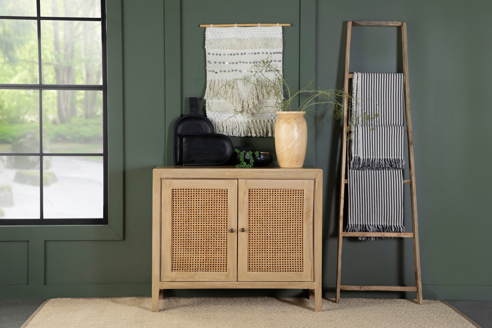 Zamora 3-door Wood Accent Cabinet with Woven Cane Natural