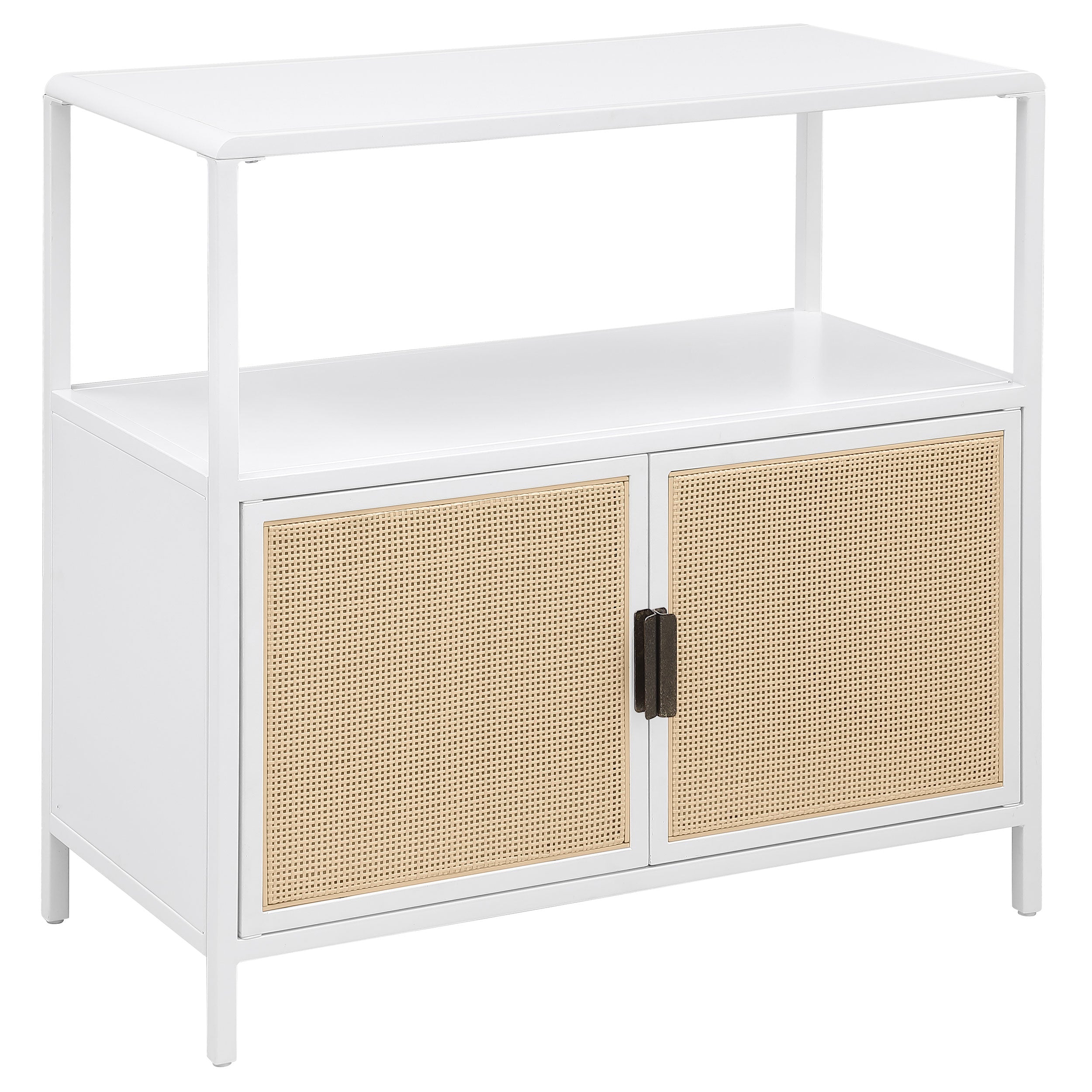 Amherst 3-shelf Radio Weave Cane Metal Accent Cabinet White