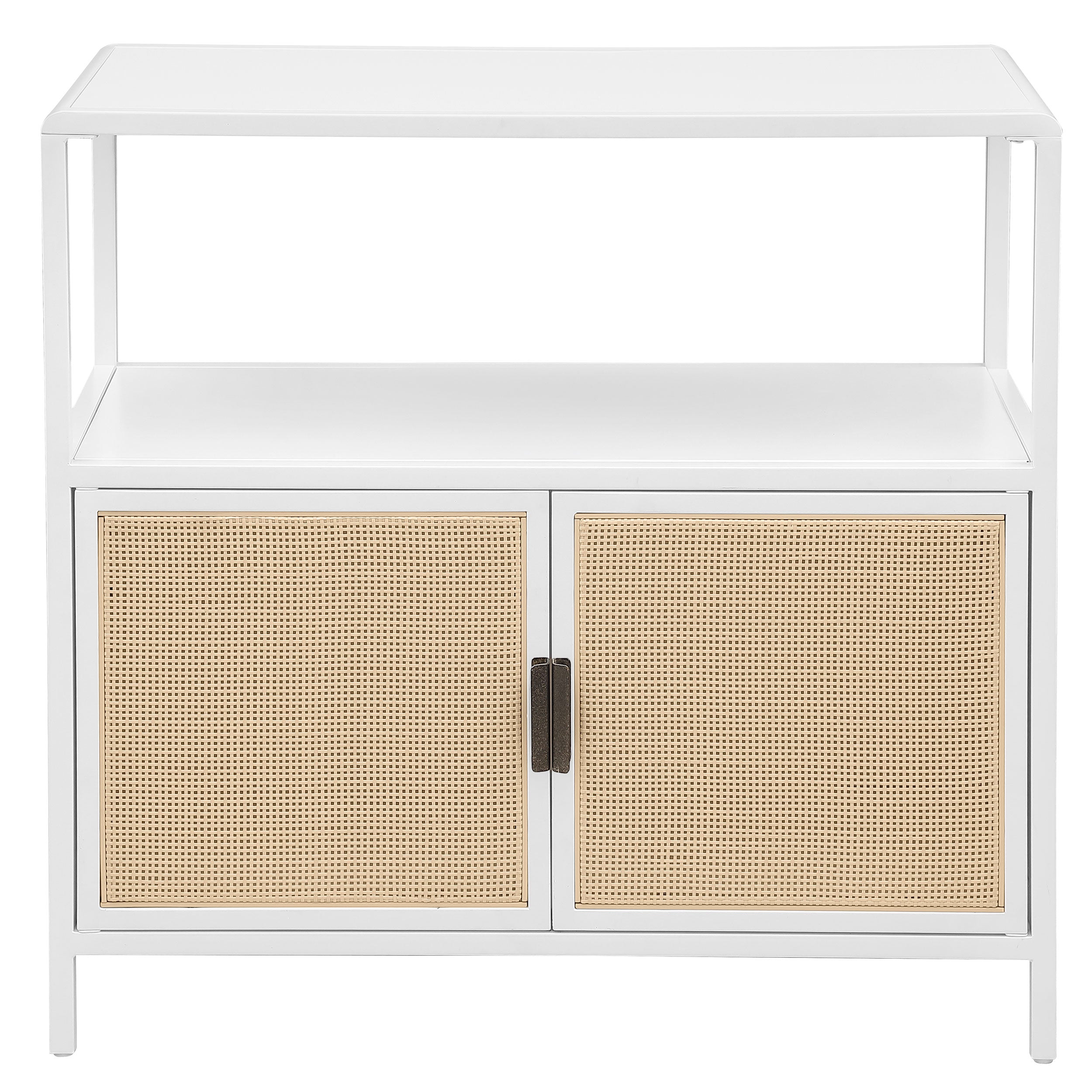 Amherst 3-shelf Radio Weave Cane Metal Accent Cabinet White