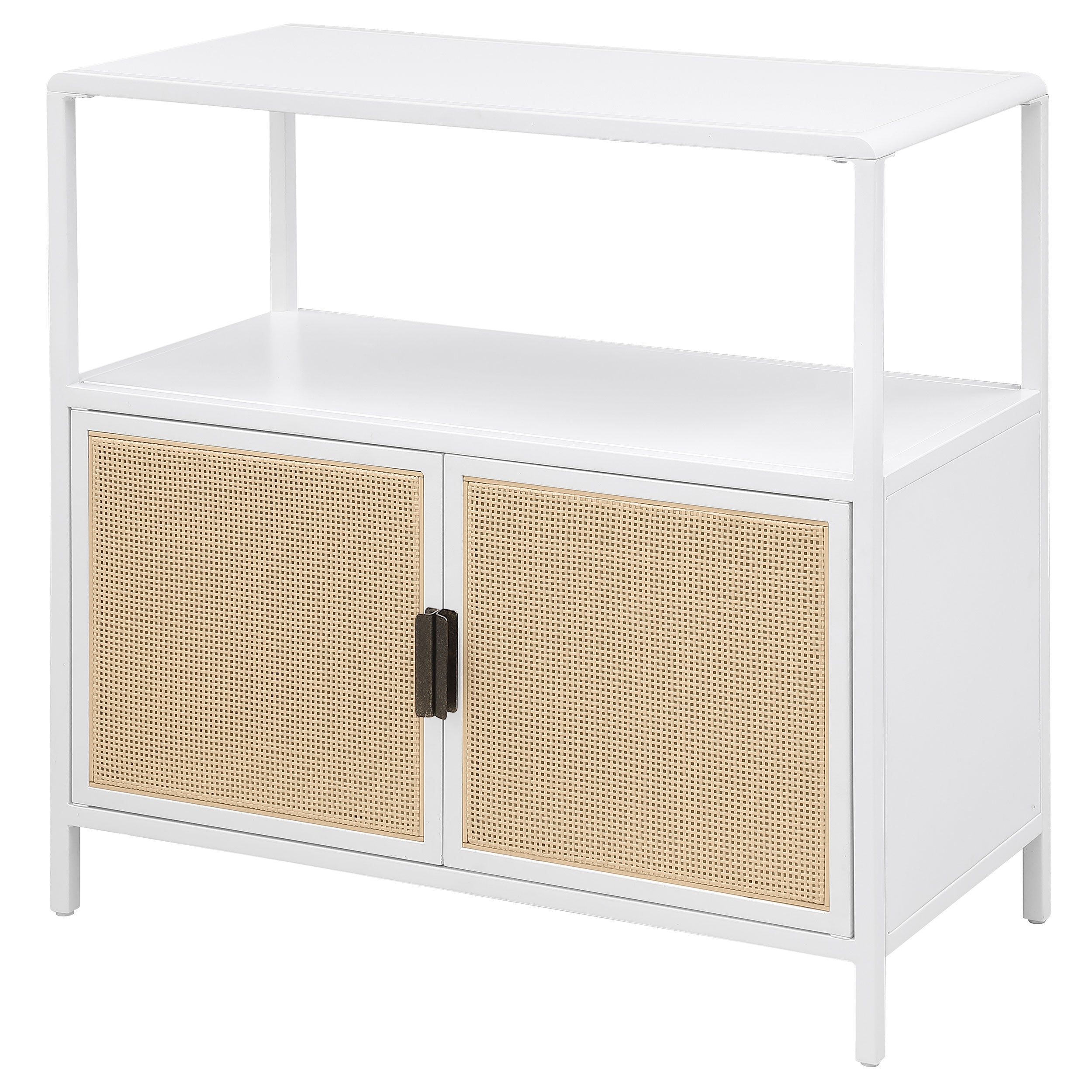 Amherst 3-shelf Radio Weave Cane Metal Accent Cabinet White