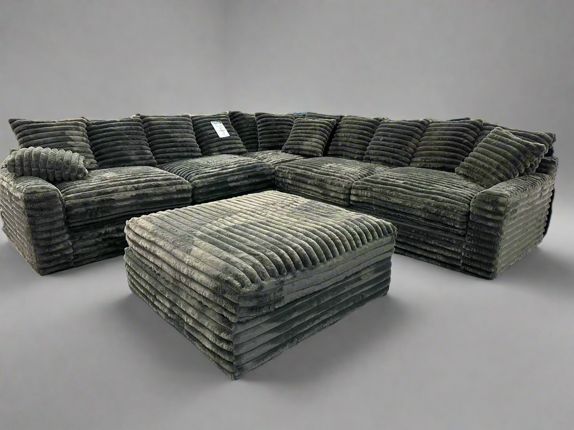 Julia Gray Corduroy 3 Piece Sectional With Ottoman