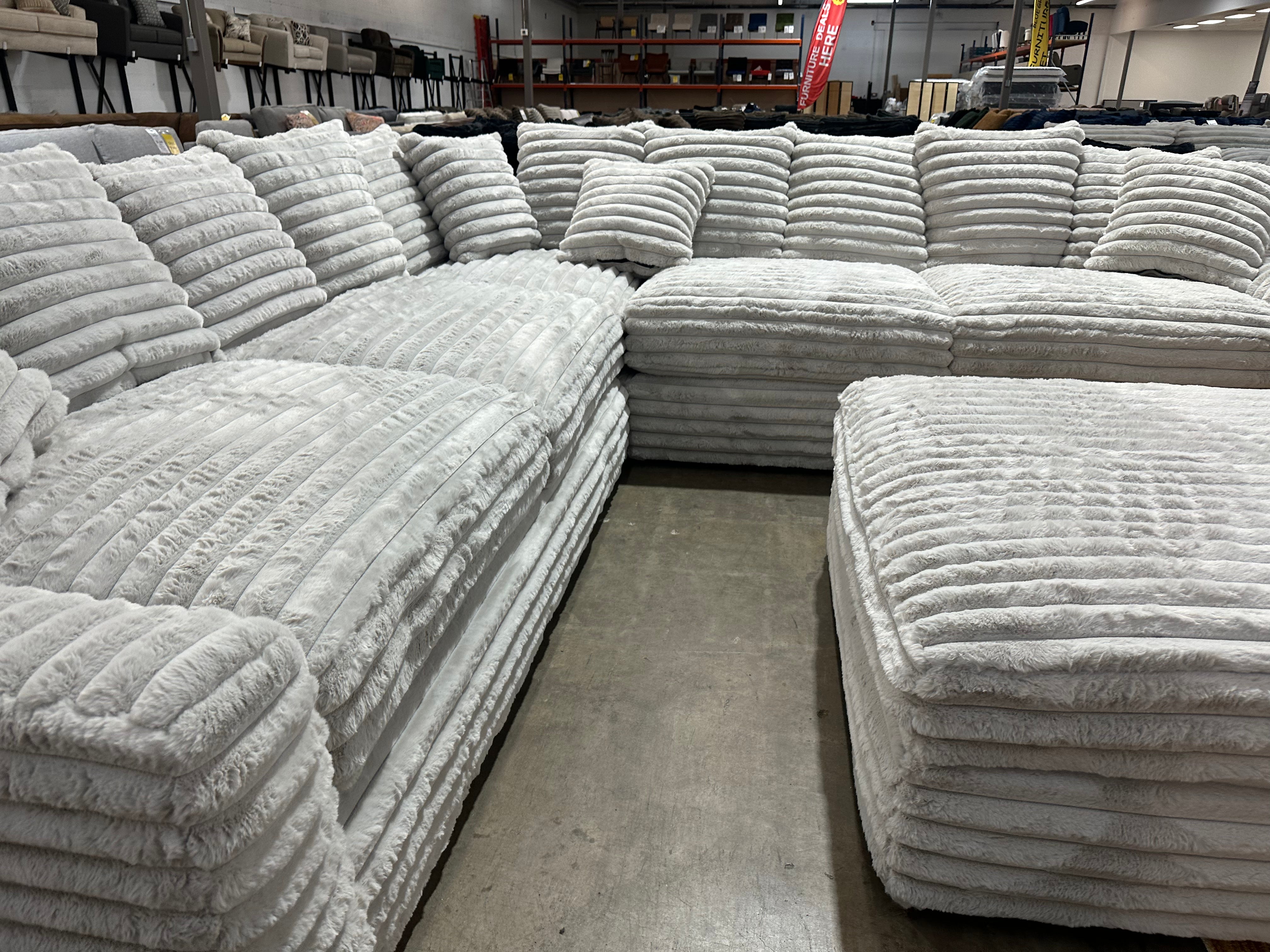 Julia Fog Corduroy 3 Piece Sectional With Ottoman