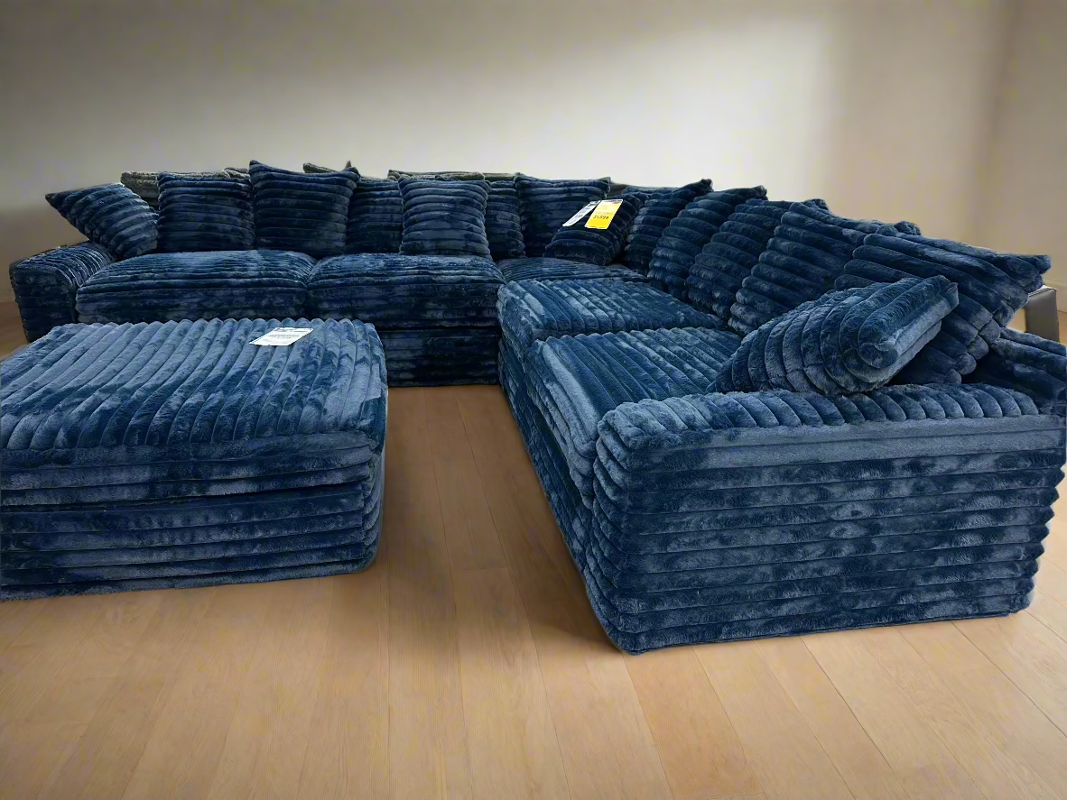 Julia Blue Corduroy 3 Piece Sectional Without Ottoman