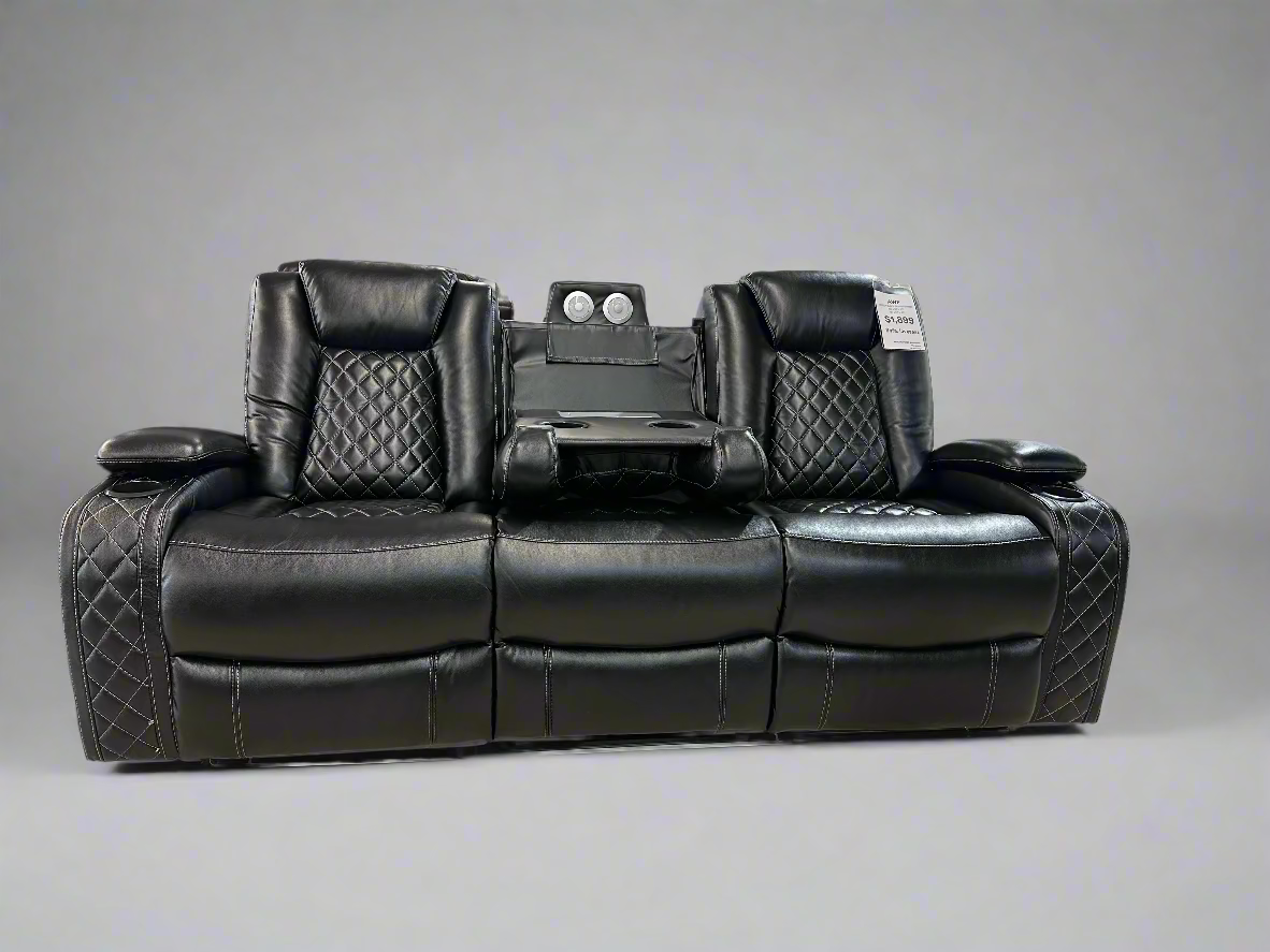 Omega Black Reclining Sofa and Loveseat with LED lights