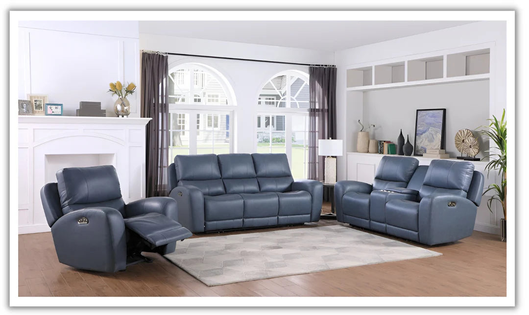 Bel Air Dual Power Reclining Loveseat With Middle Console, Persian Blue