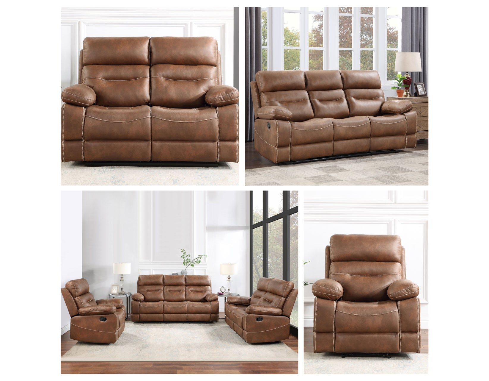 Katrine 3-Piece Manual Motion Set, Brown (Sofa, Loveseat & Chair)