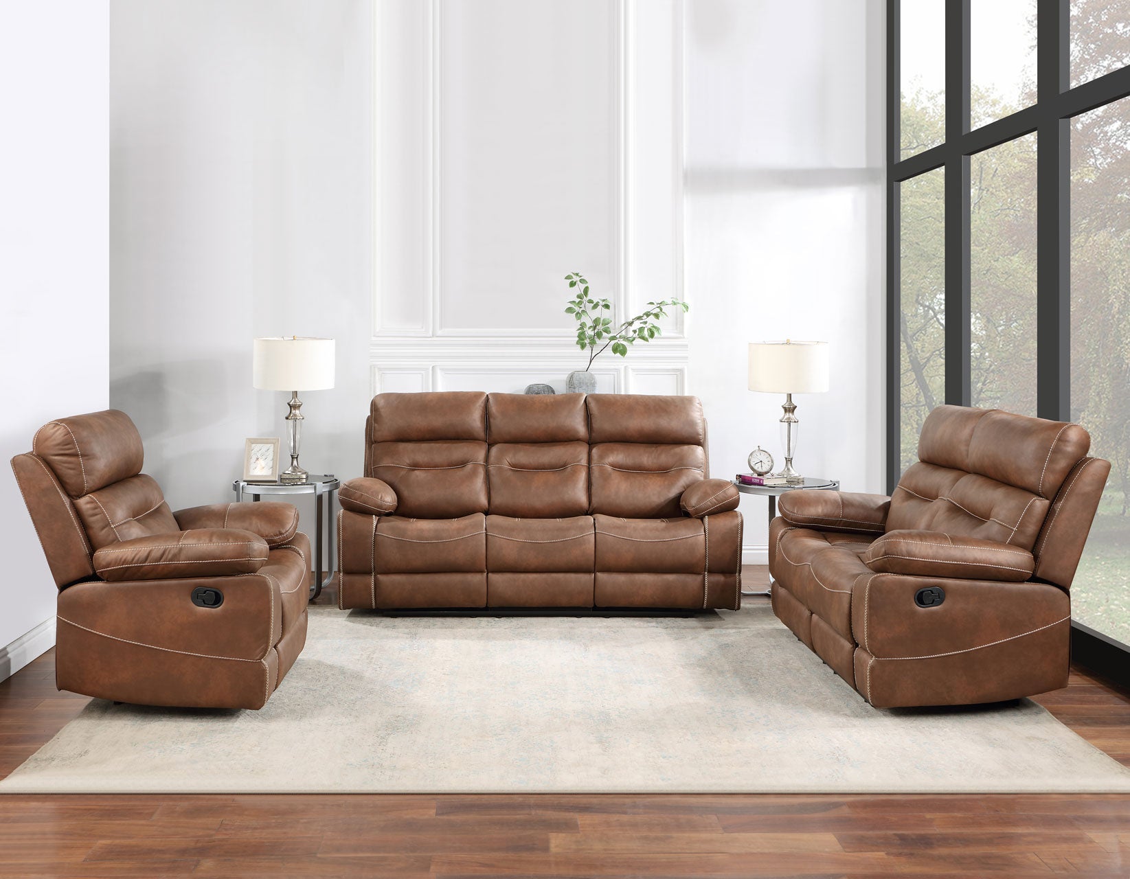 Katrine 3-Piece Manual Motion Set, Brown (Sofa, Loveseat & Chair)