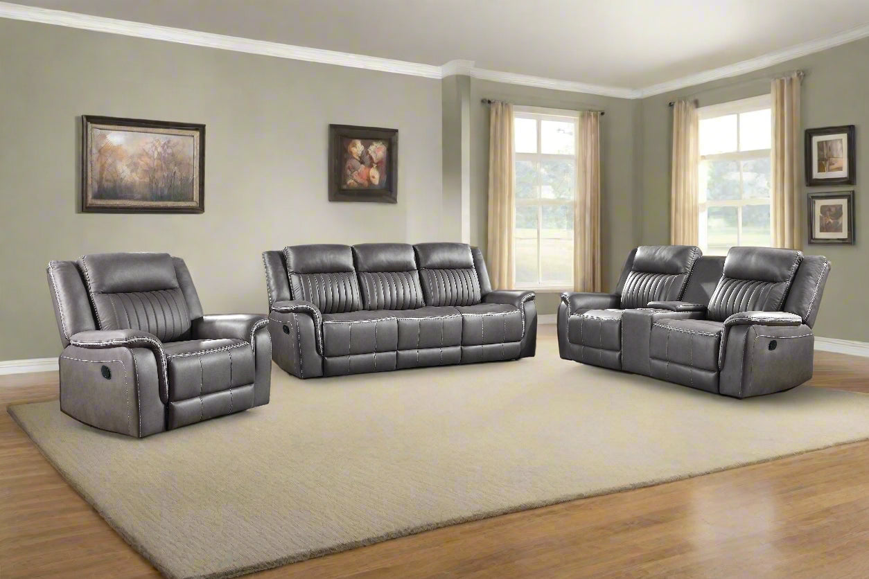 Eclipse Charcoal Manual Reclining Sofa and Loveseat set, gray microfiber