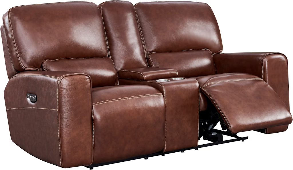 Broadway Power Reclining Loveseat - Brown Leather P2