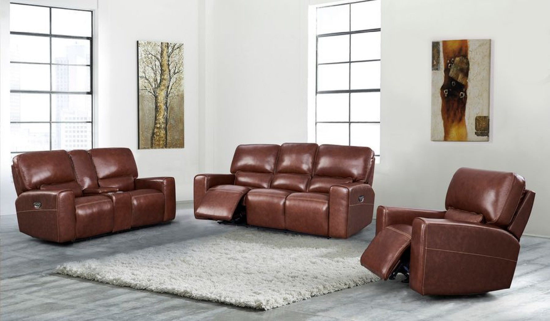 Broadway Dual Power Reclining Loveseat, Brown Leather
