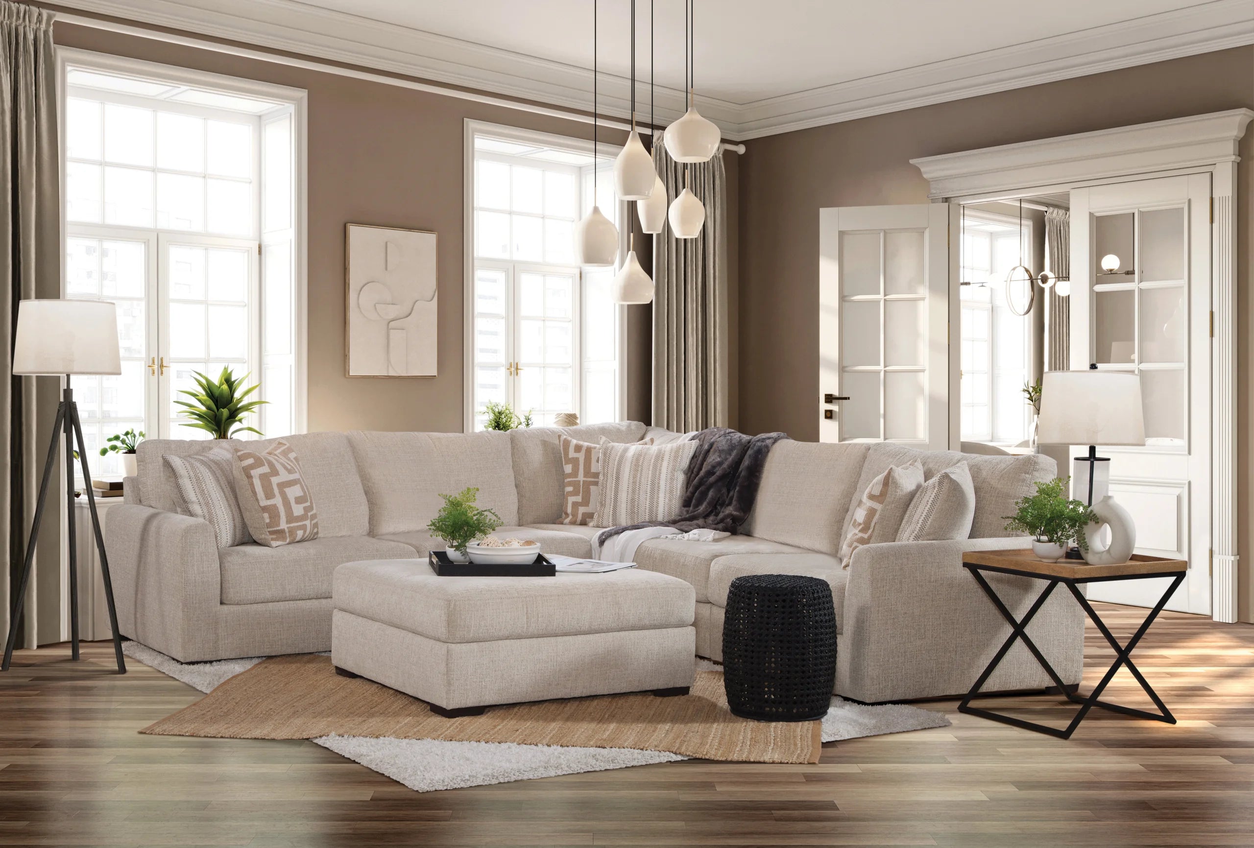 Harmont 5-Piece Camel Sectional Sofa with Ottoman